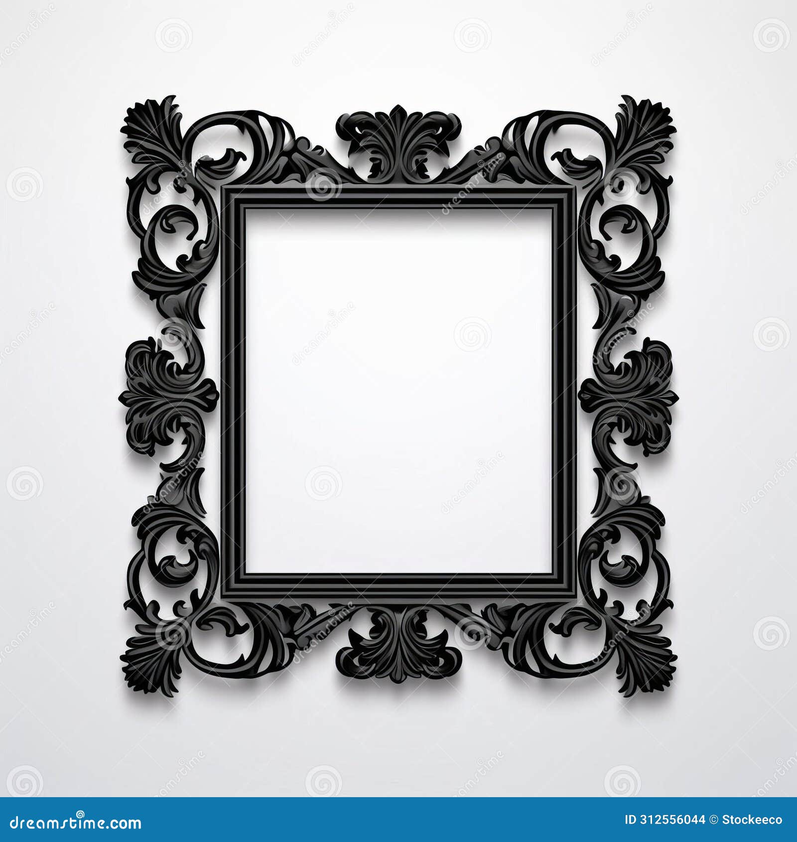 vintage black mirror frame on gray background