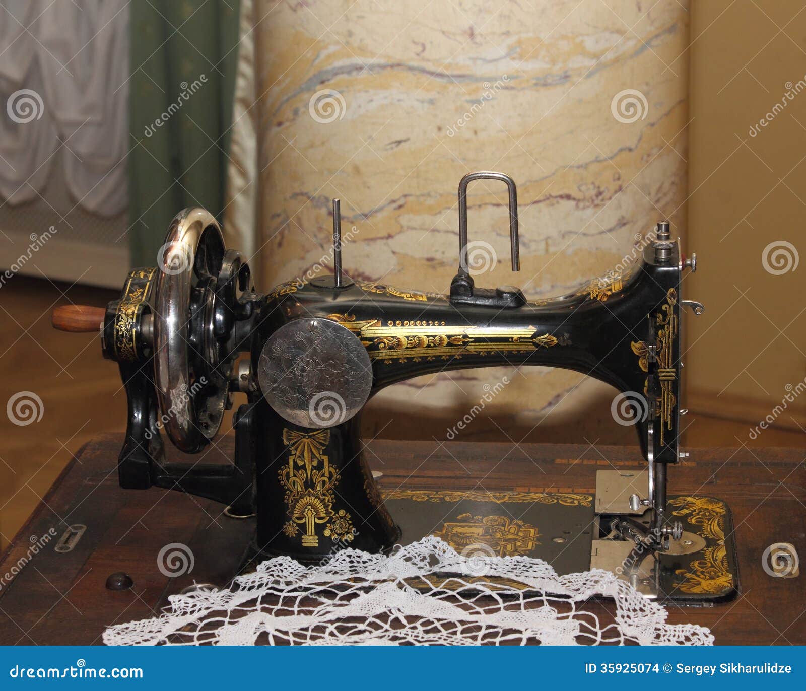 Vintage Black Sewing Machine Front View Stock Photo - Image of black