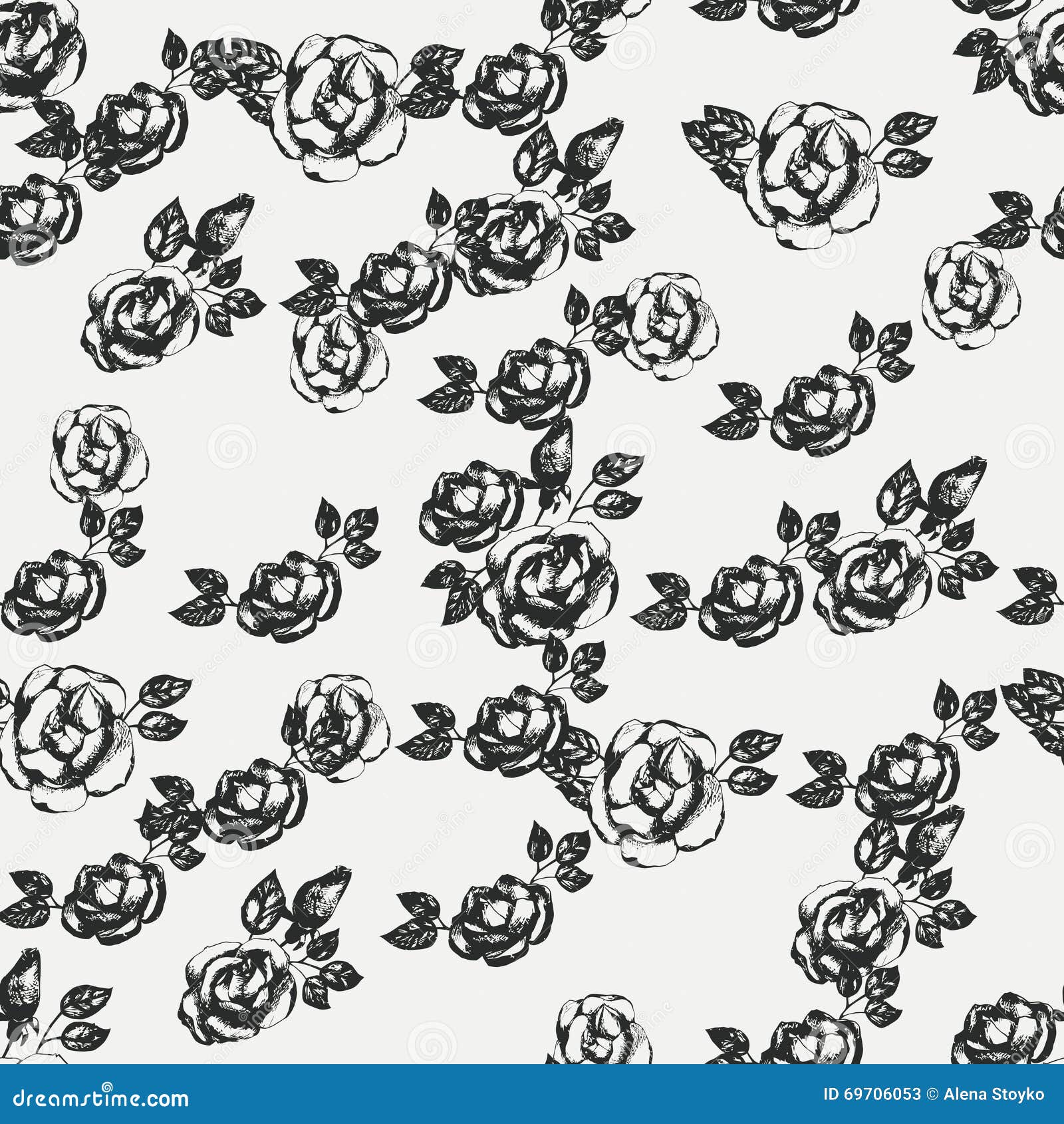 Vintage Black and White Rose Pattern Stock Vector - Illustration of ...