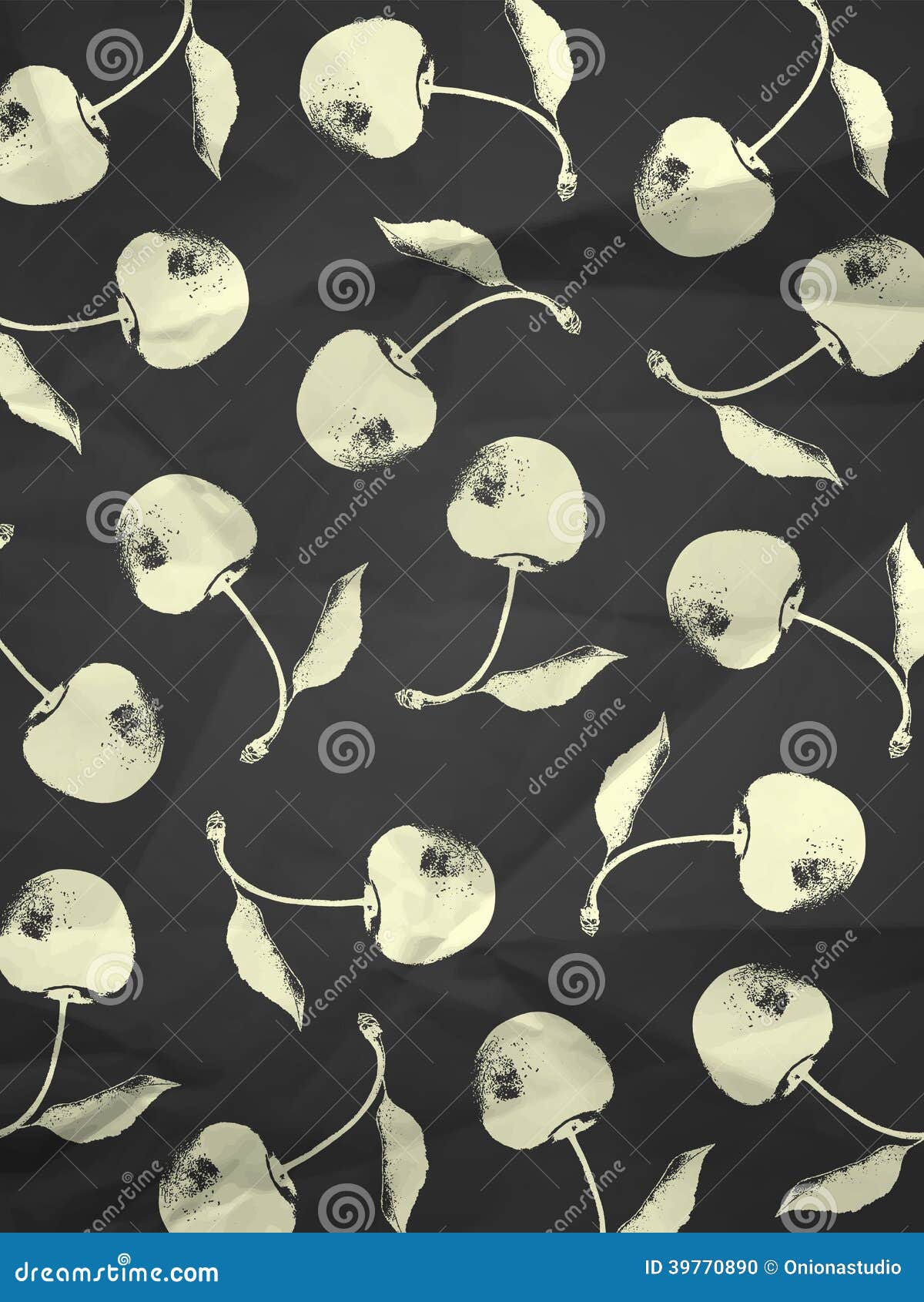 Vintage Black and White Wrapping Paper with Cherries Stock Vector