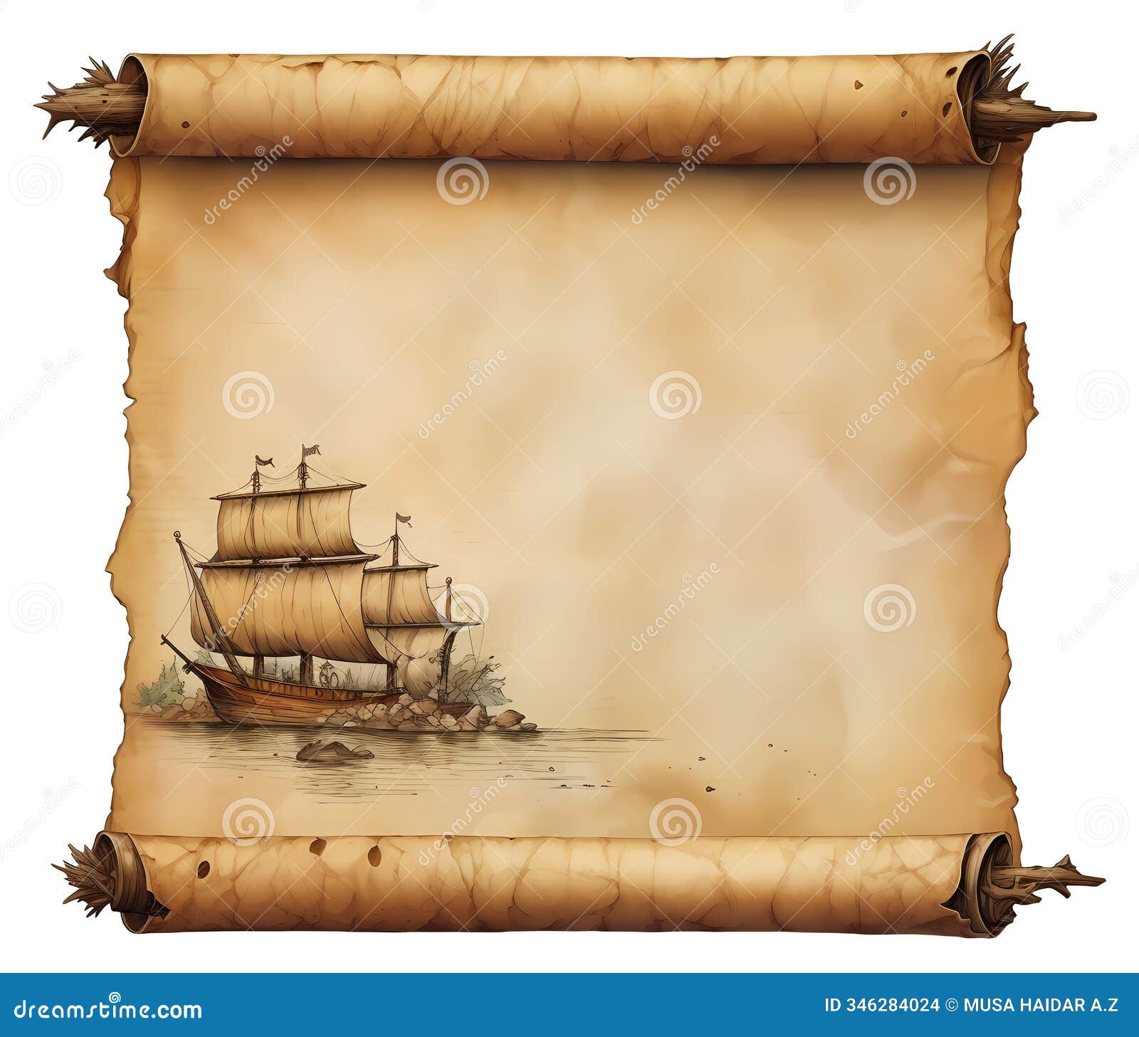 vintage blank paper scroll on beautiful white background