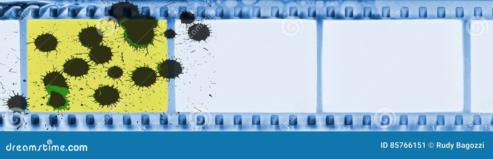 Vintage Blue Film Strip Frame with Black Drop Stock Illustration