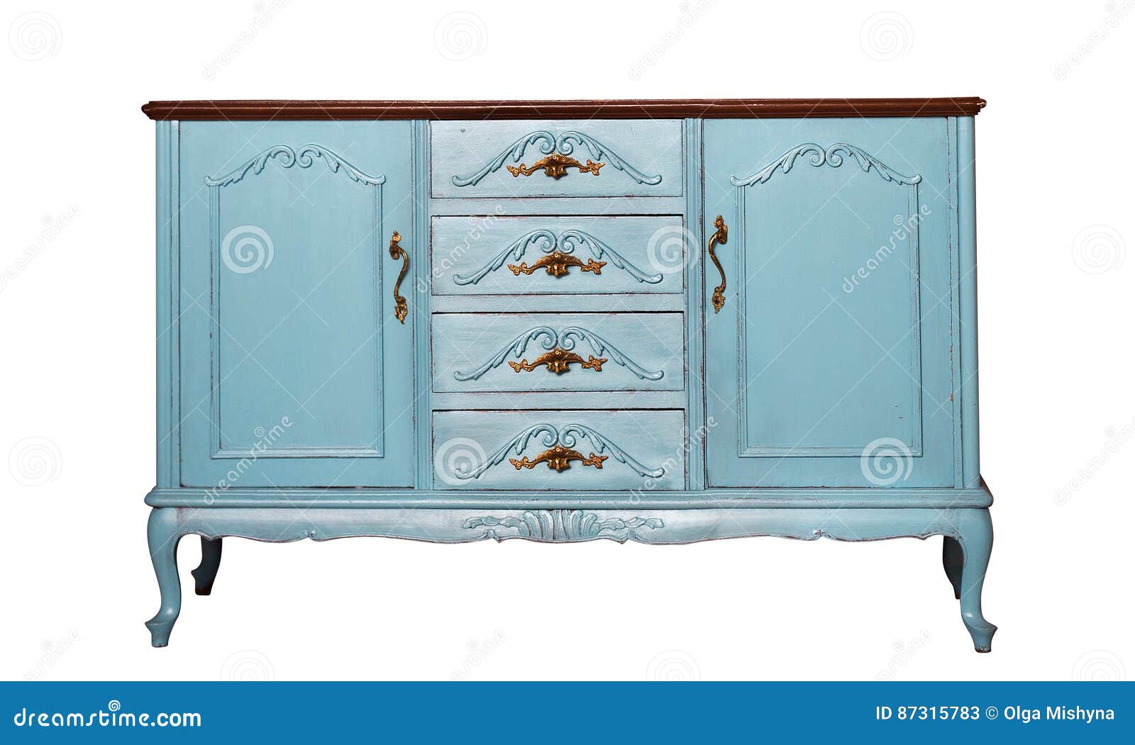 Vintage Blue Wooden Dresser Isolated On White Stock Image Image