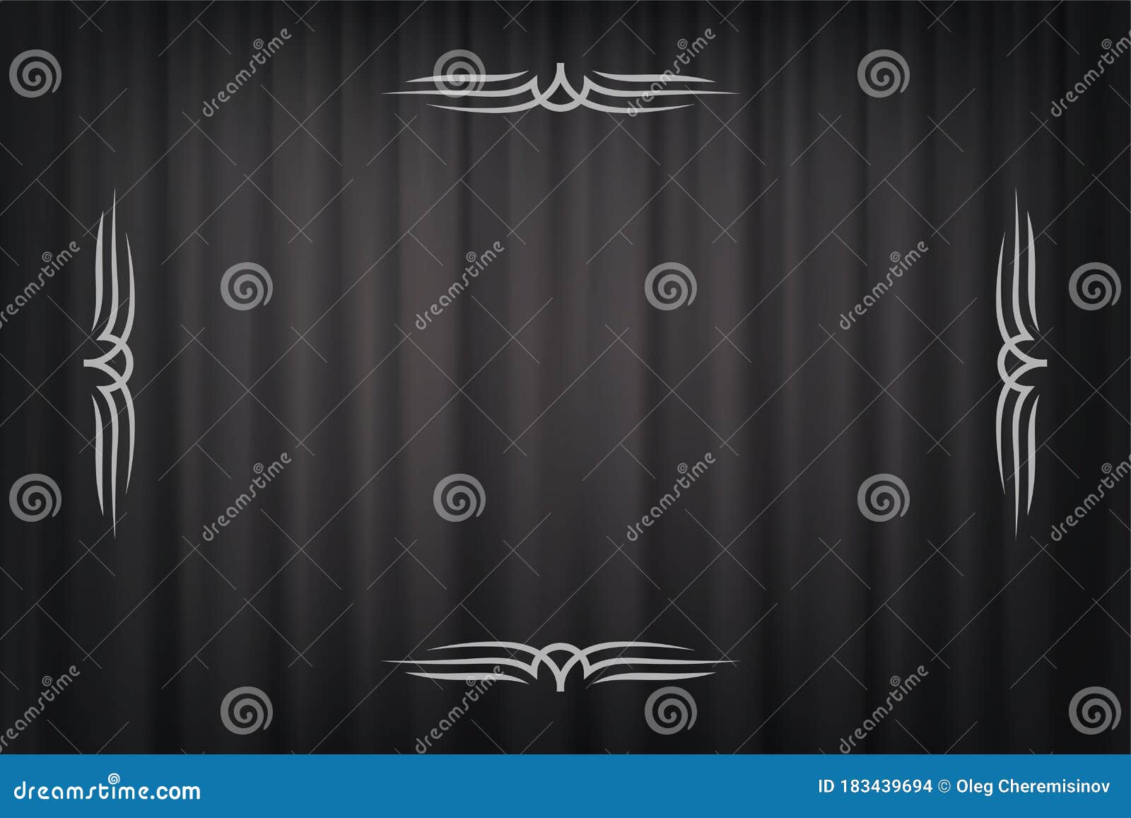 vintage border in silent film style  on dark grey curtain background.  retro  .