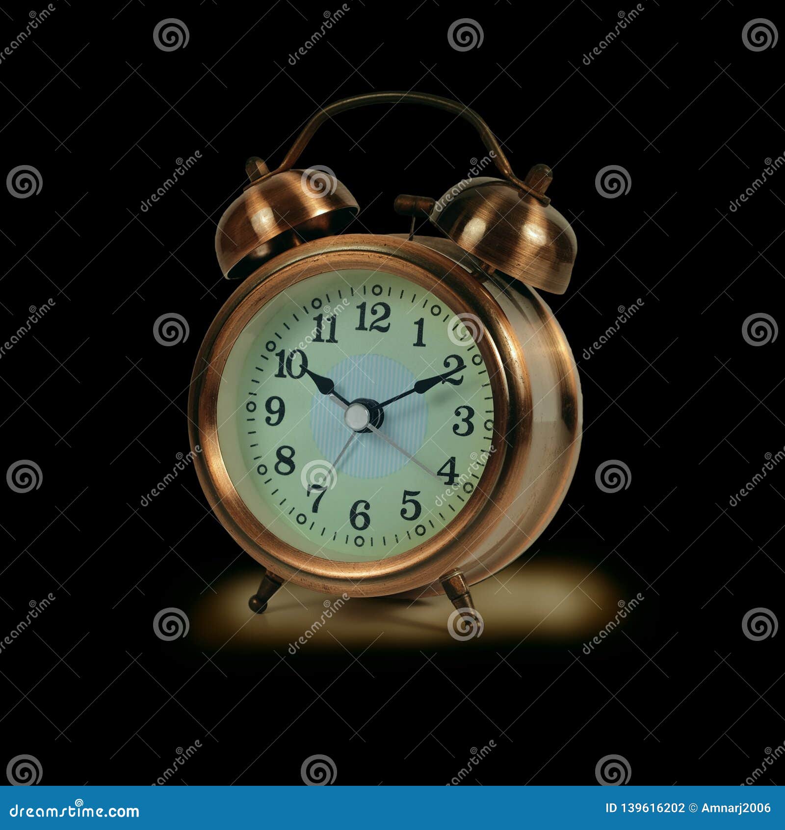 Vintage brass alarm clock stock photo. Image of retro 139616202