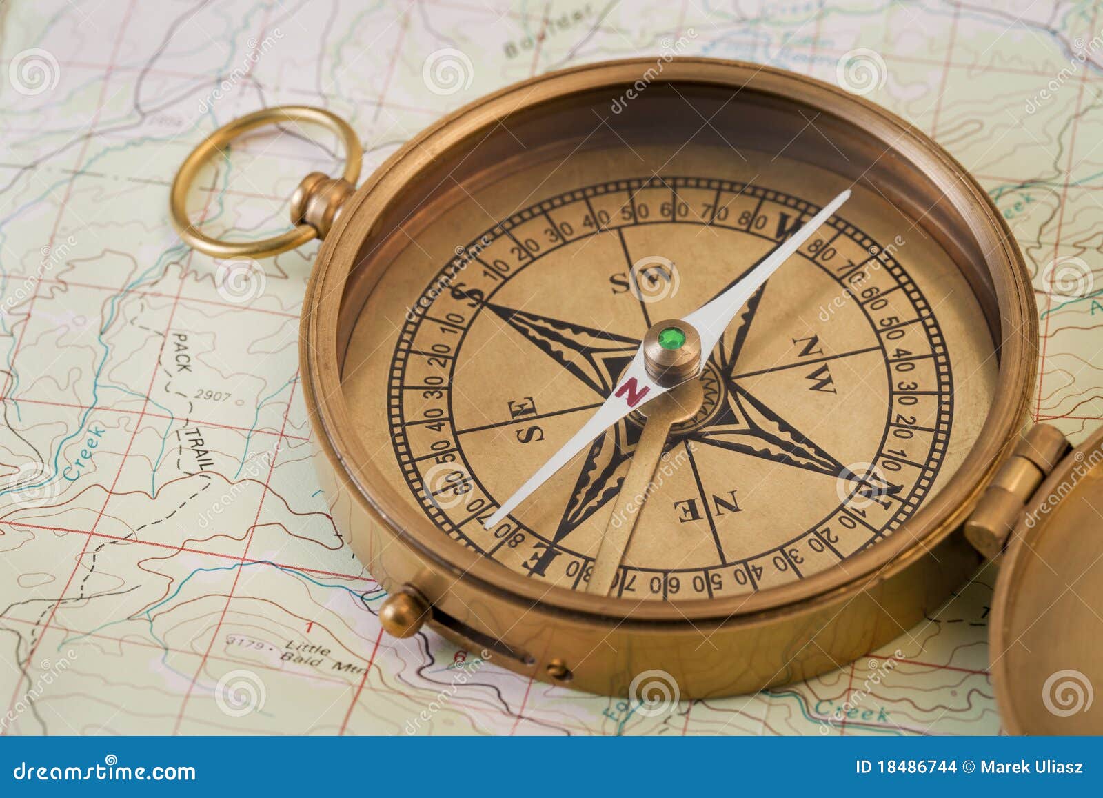 Vintage brass compass stock photo. Image of guide, east 18486744