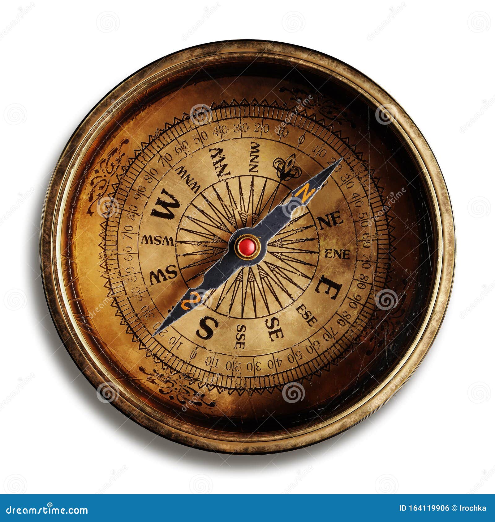 Vintage Brass Compass Isolated on Black Background Stock