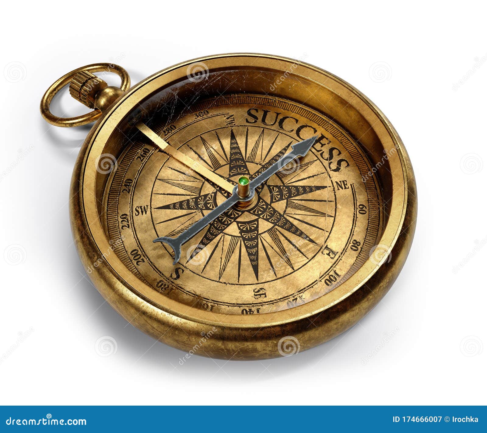 Vintage Brass Compass Isolated on White Background Stock Illustration
