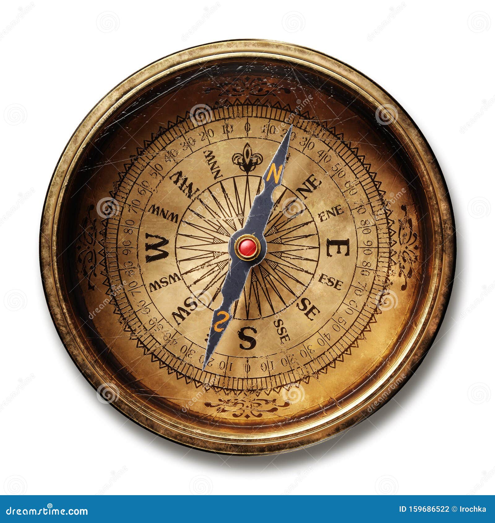 Vintage brass compass isolated on white background - Stock