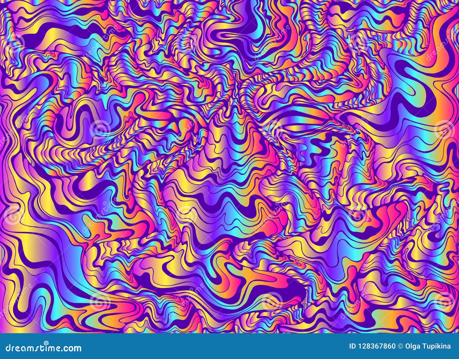 Vintage Bright Abstract Ornament Psychedelic Waves Gradient