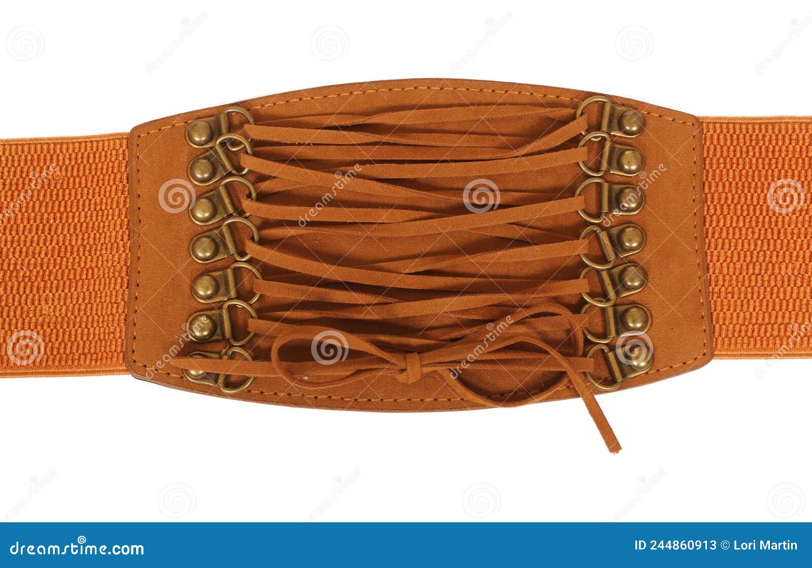 Vintage Brown Leather Corset Belt on White Background Stock Image