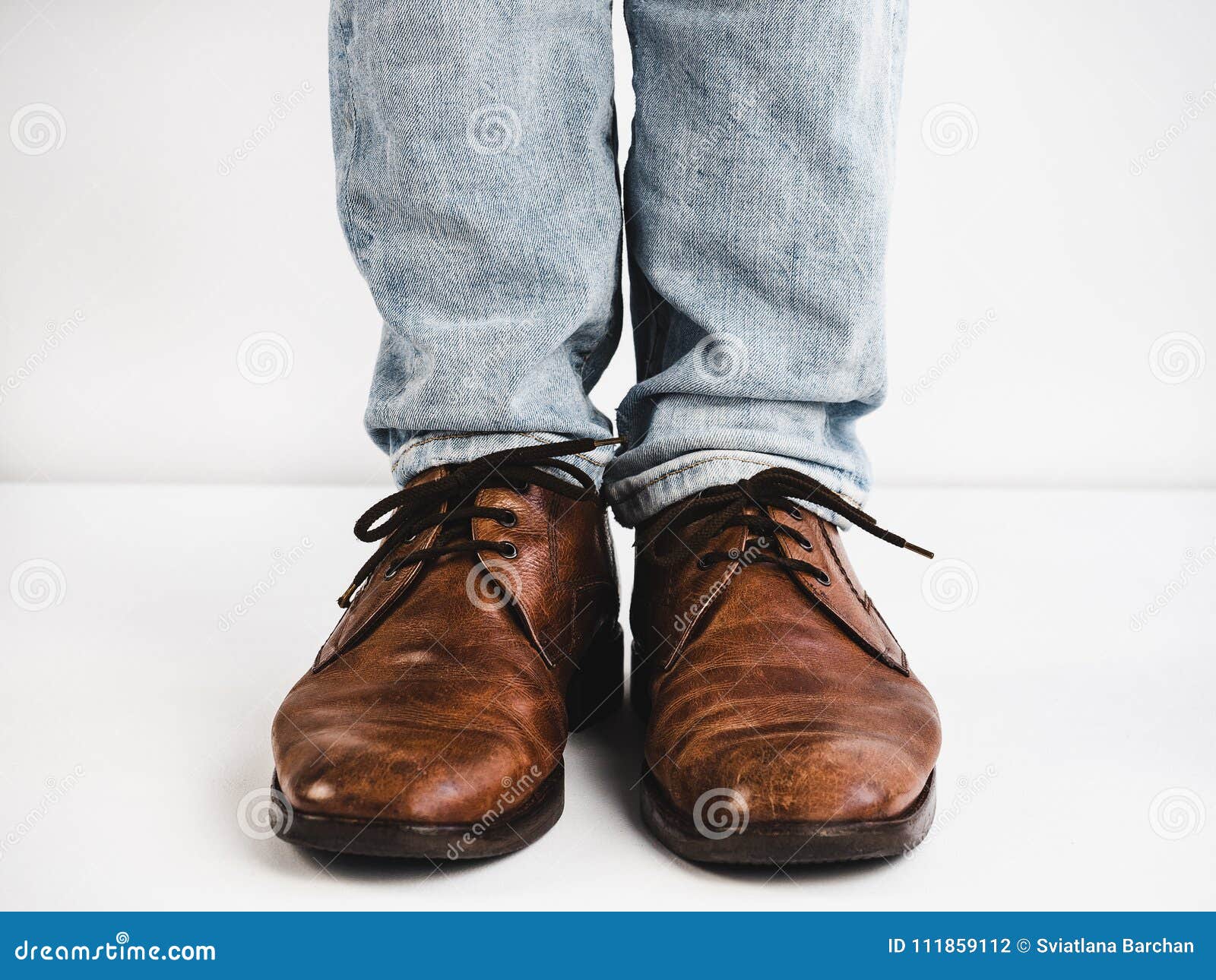 Vintage, Brown Shoes, Jeans and Man`s Feet Stock Photo - Image of ...