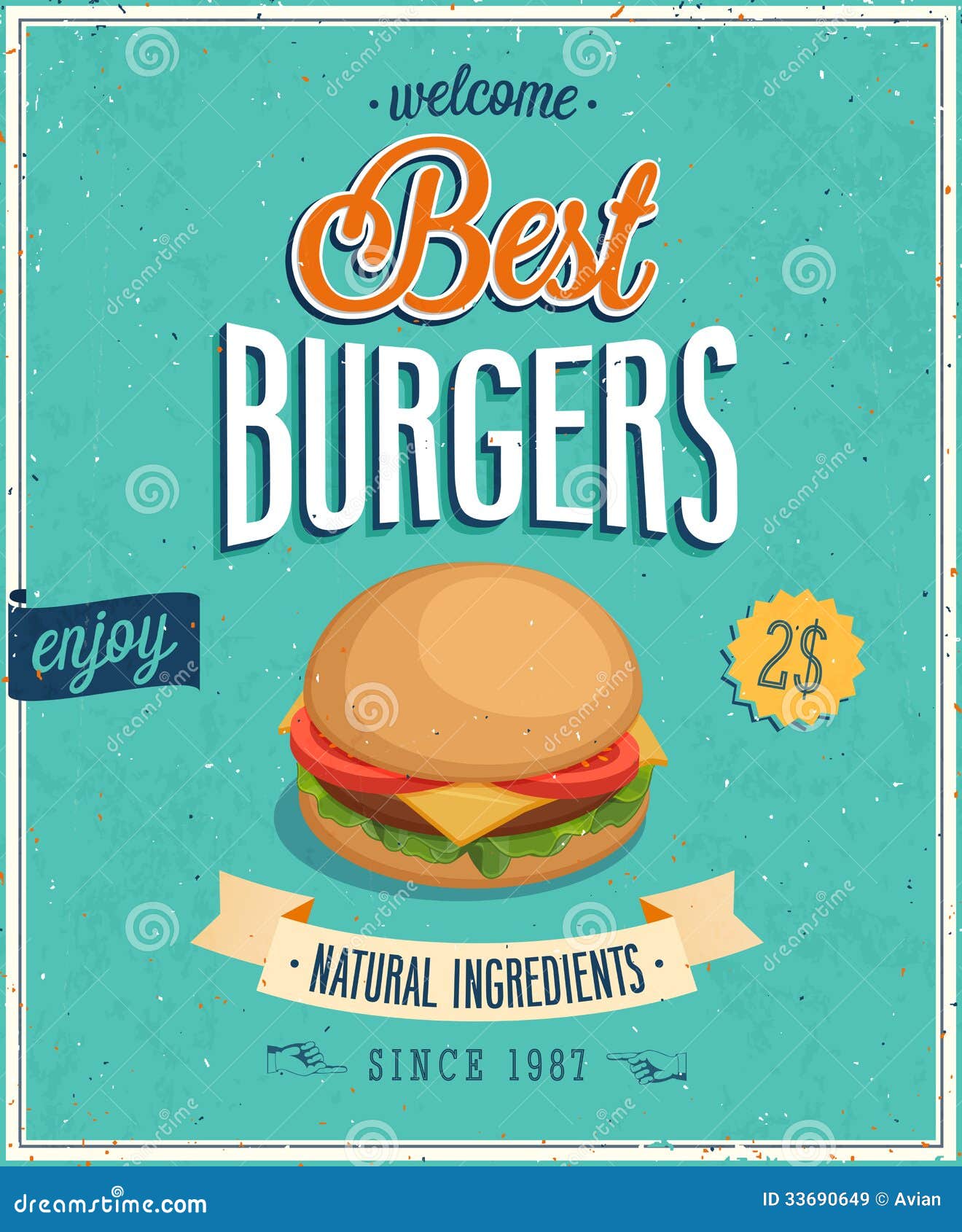 Vintage Burgers Poster  stock vector Illustration of 