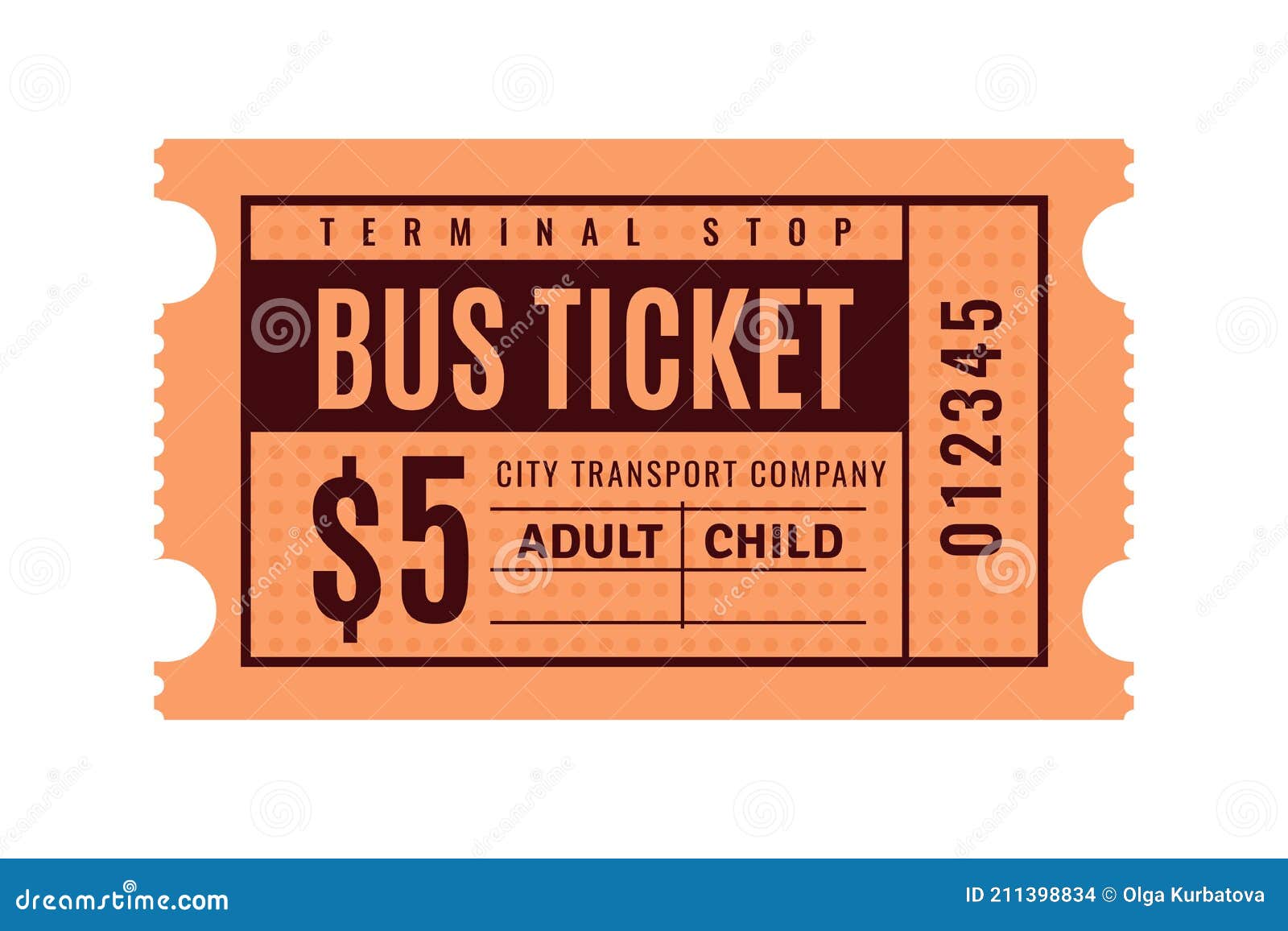Vintage Bus Ticket. Paper Coupon. Public Pass Paper with Separation Line. Check for Paid Fare. Orange Sheet Stock Vector - Illustration of line, urban: 211398834