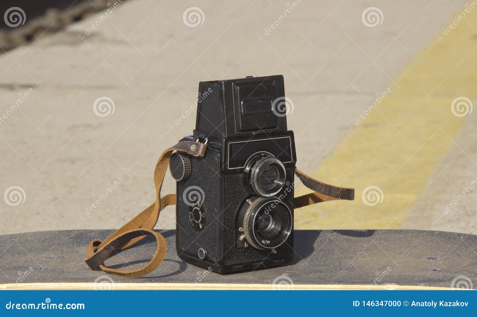 Vintage Camera on a Skateboard Stock Photo Image of concept, city