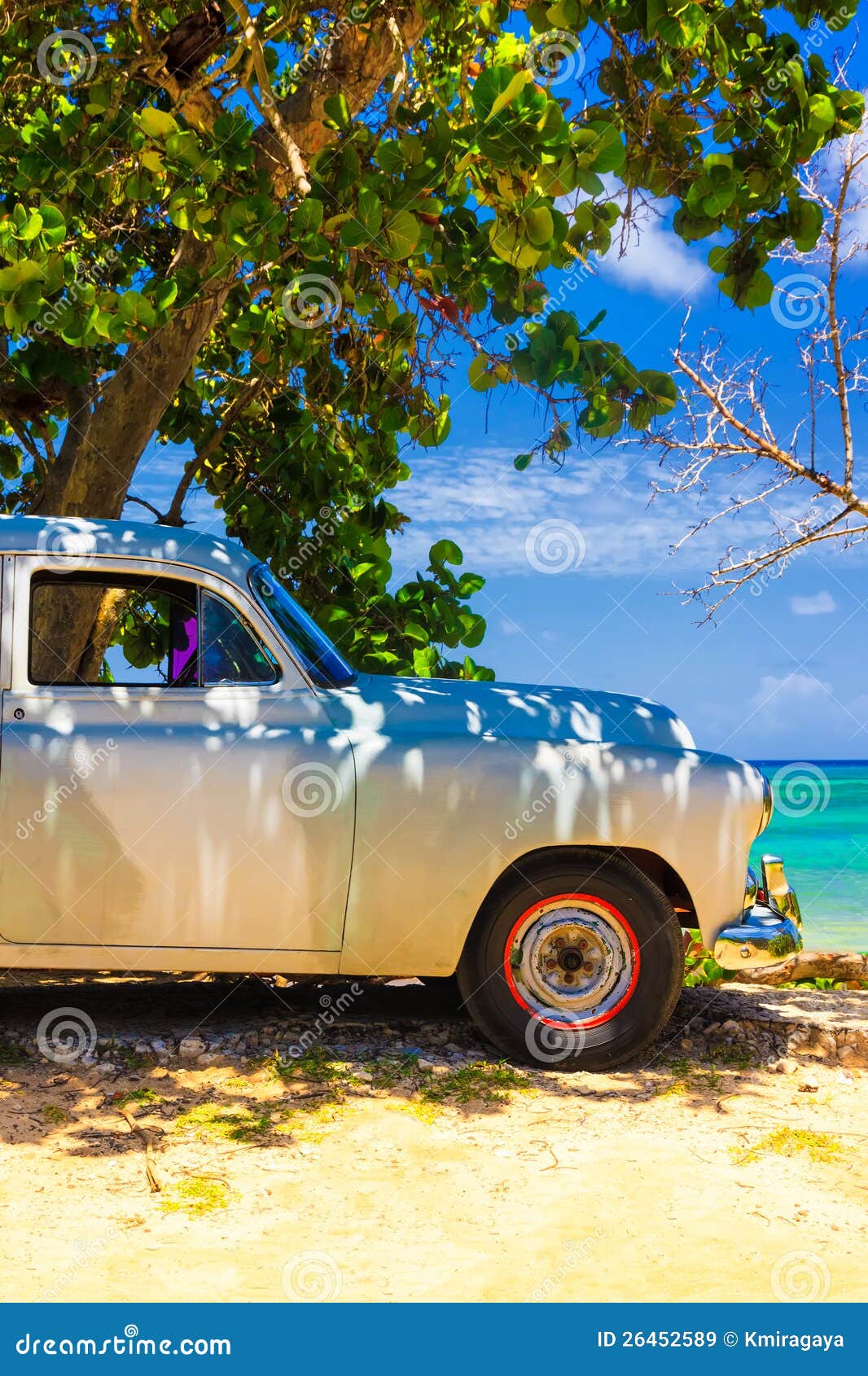 Vintage Car at a Beach in Cuba Stock Image Image of blue, famous