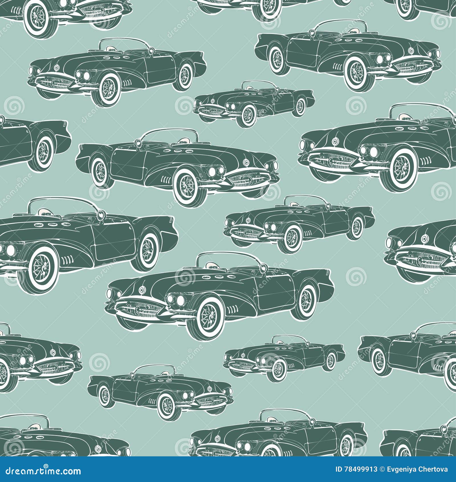 Vintage Car Cabriolet Seamless Pattern, Retro Cartoon Background,  Monochrome. for the Design of Wallpaper, Wrapper, Fabric. Vector Stock  Vector - Illustration of cartoon, automotive: 78499913
