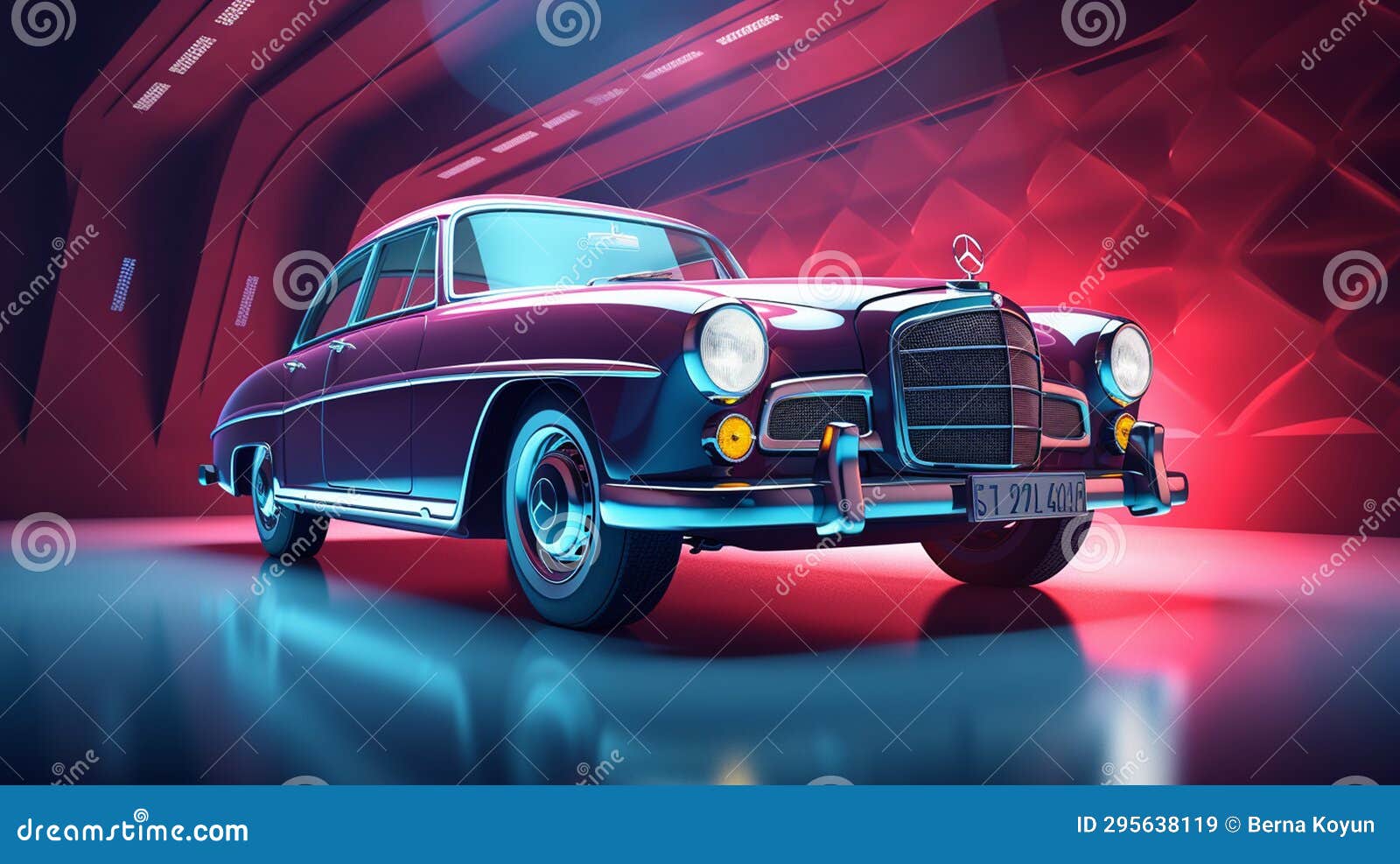 Vintage Car in a Movie Scene Stock Illustration - Illustration of