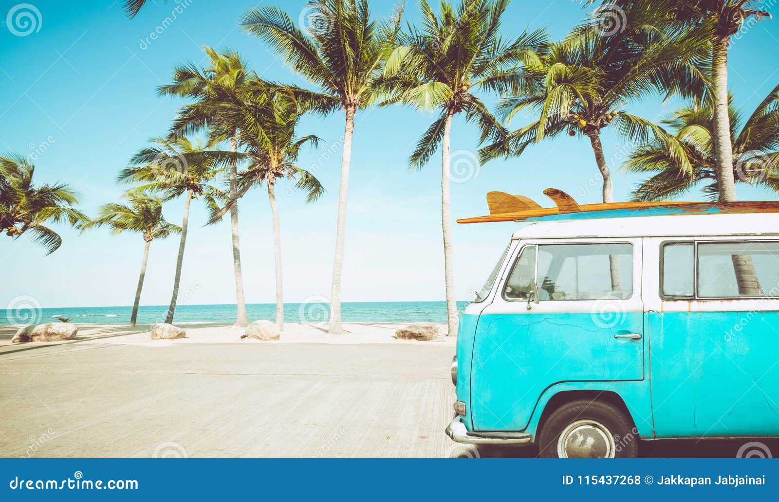 vintage car parked on the tropical beach