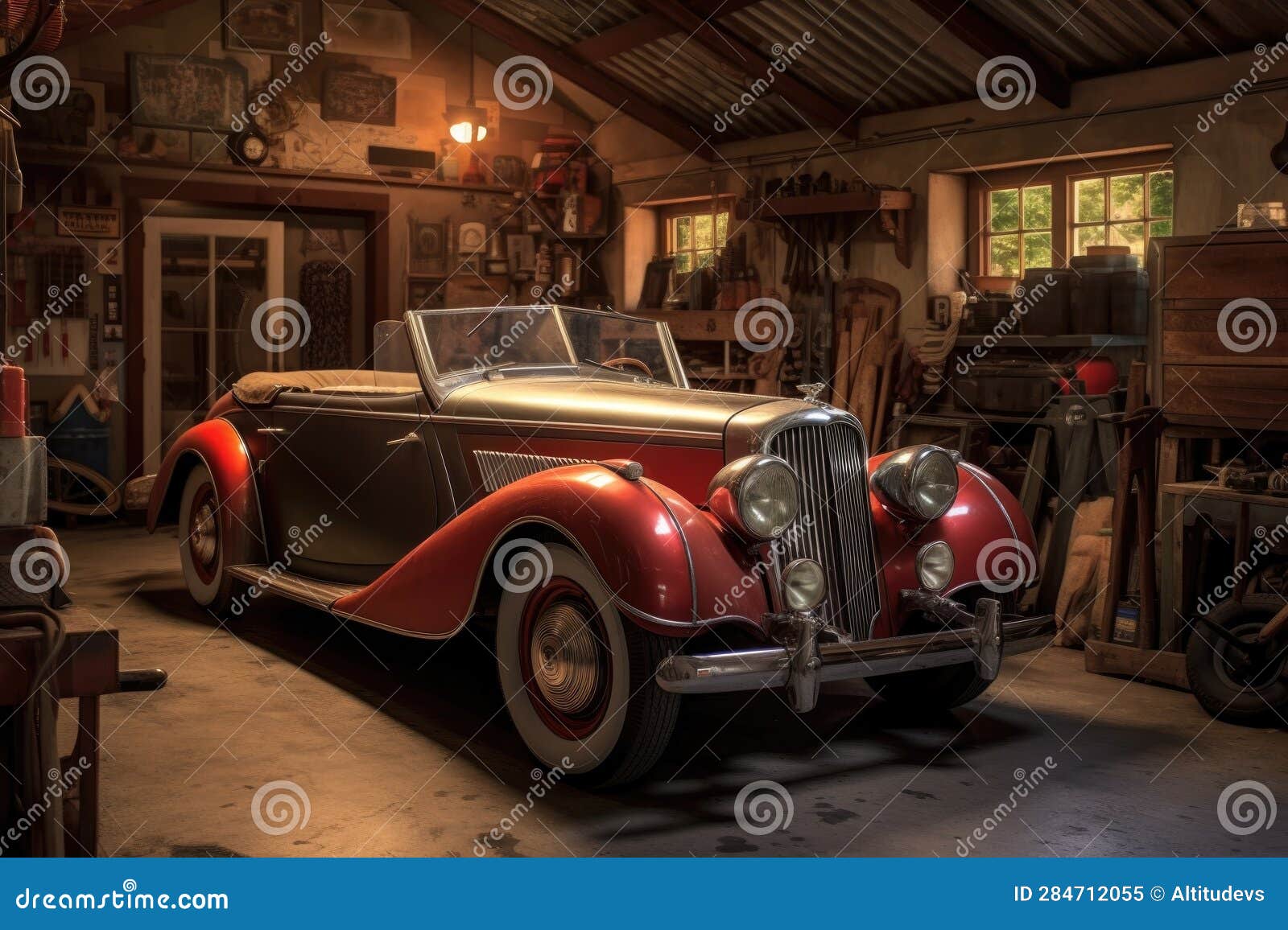 Vintage Car Restored in a Home Garage Stock Image - Image of mechanic