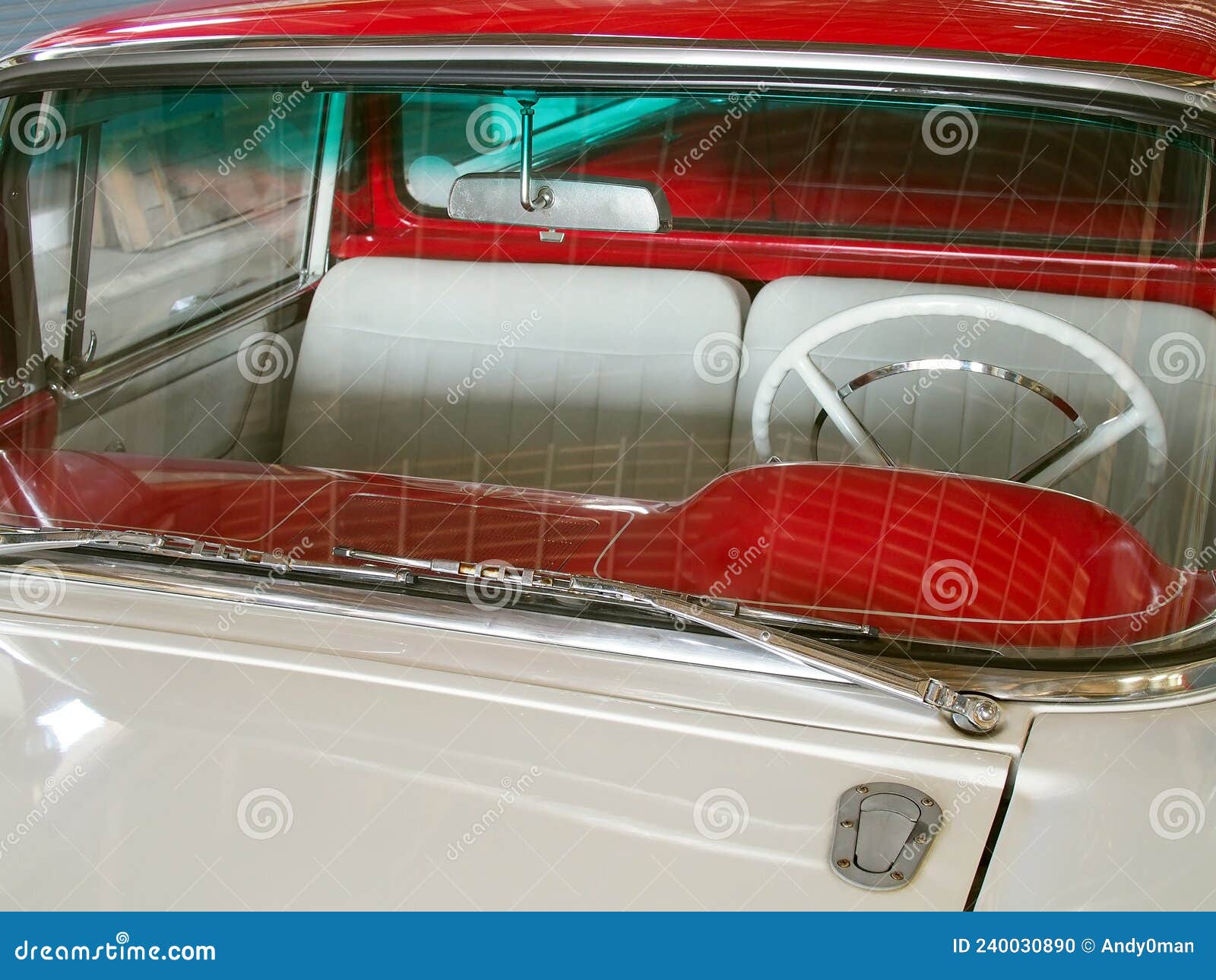 Front Classic Car Windshield and Luxury Simple Interior Design Stock