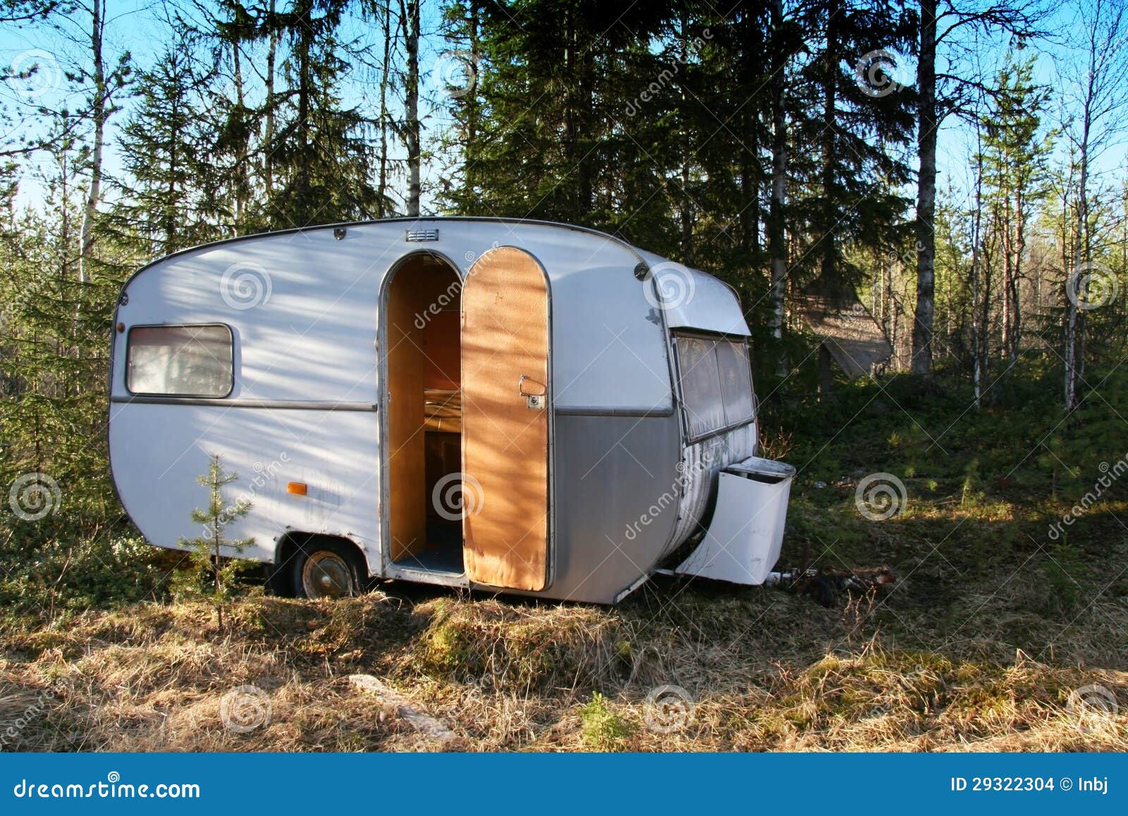 Vintage caravan stock photo. Image of green, blue, clouds - 29322304