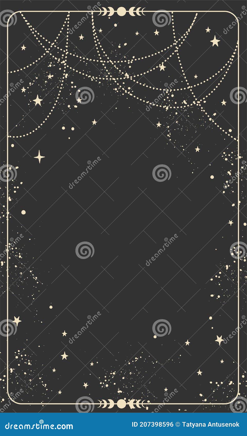 vintage celestial mystical background for astrology, divination, tarot. black postcard with a frame in a bohemian 