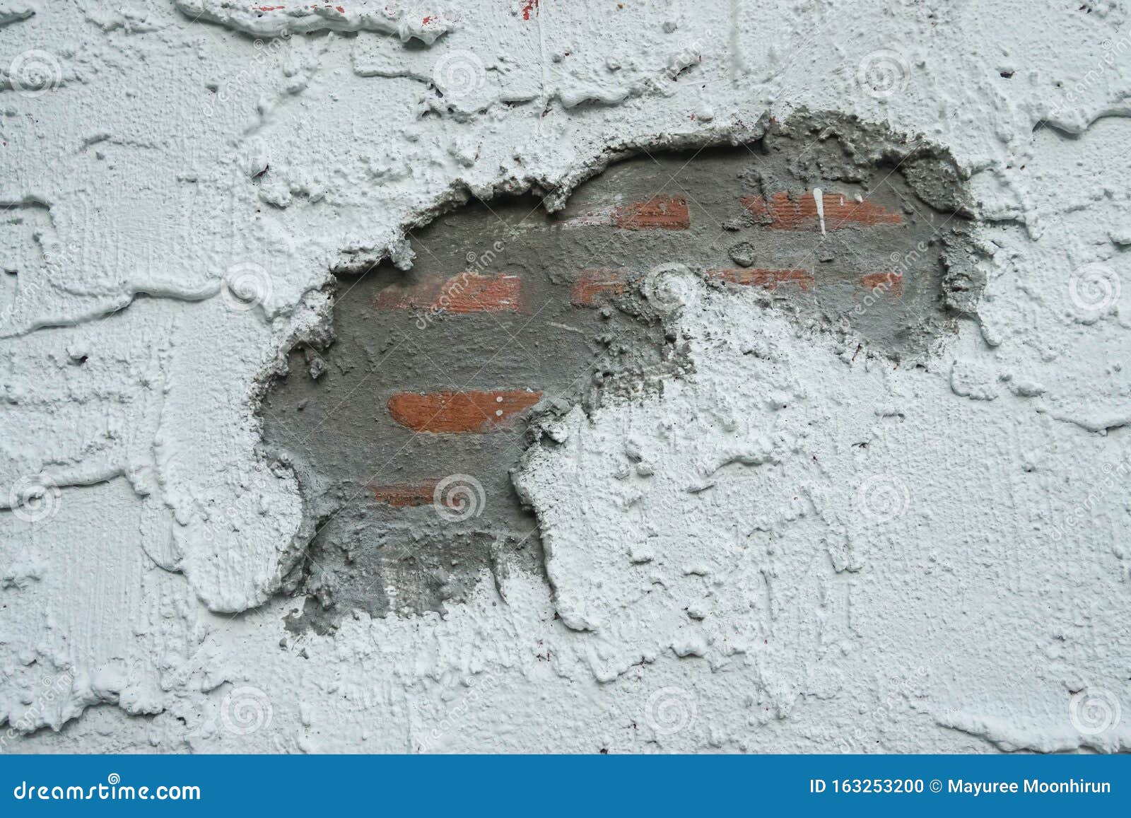 Vintage Cement with Brick on the Rough Wall Stock Photo - Image of