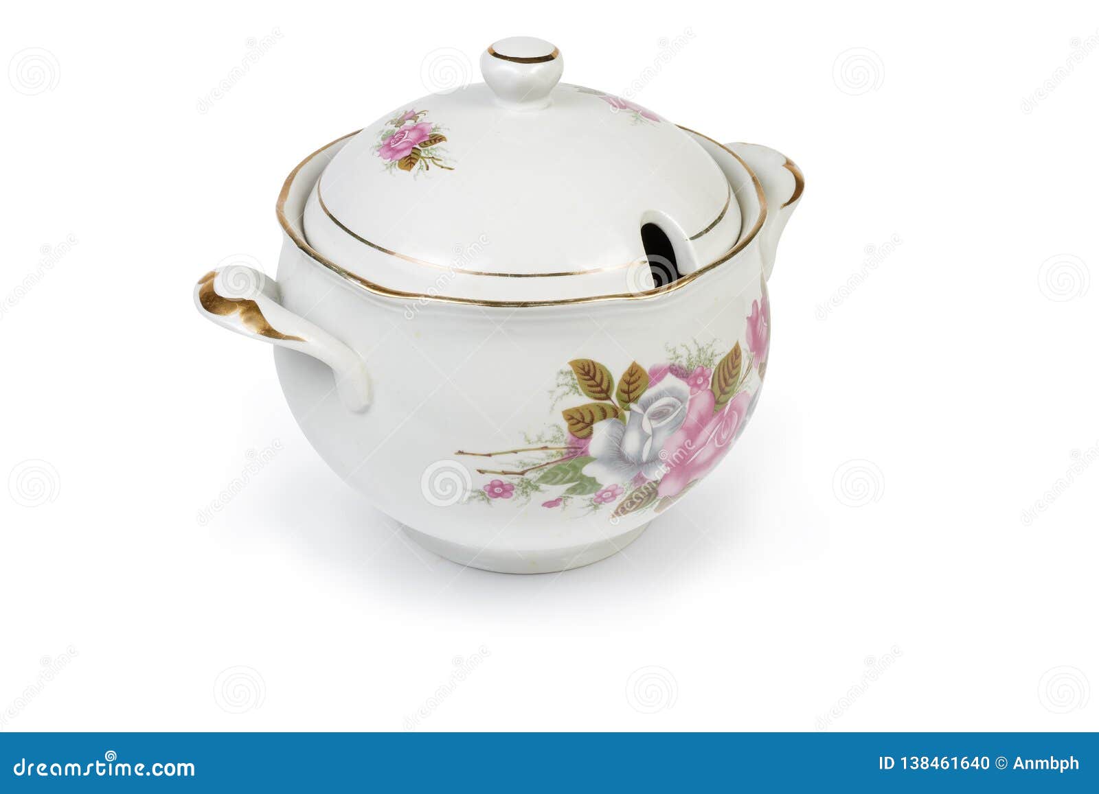 Vintage Ceramic White Painted Tureen on a White Background Stock Photo