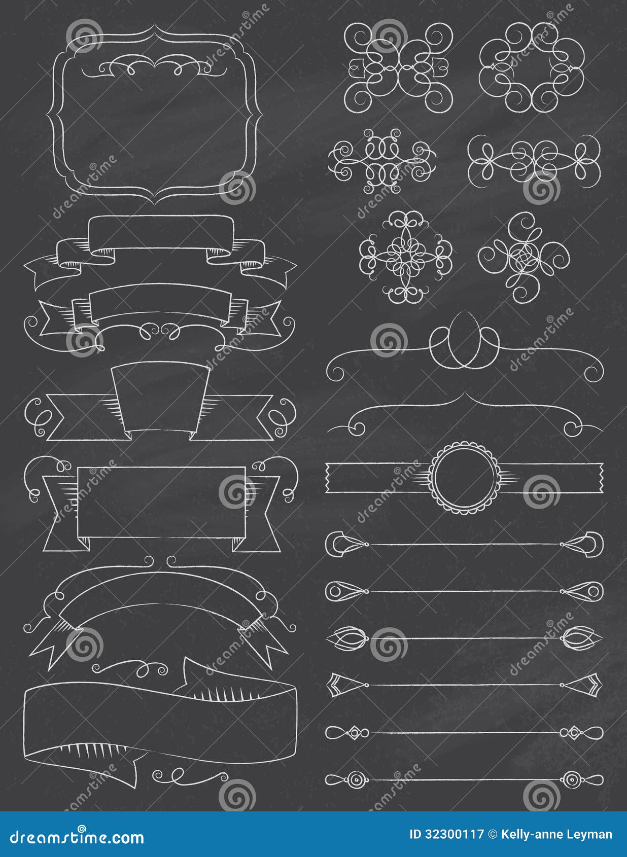 Vintage Calligraphy ChalkBoard Design Elements Fiv Stock Vector