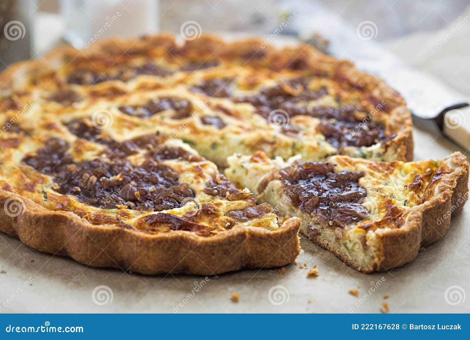 vintage cheddar caramelised red onion quiche