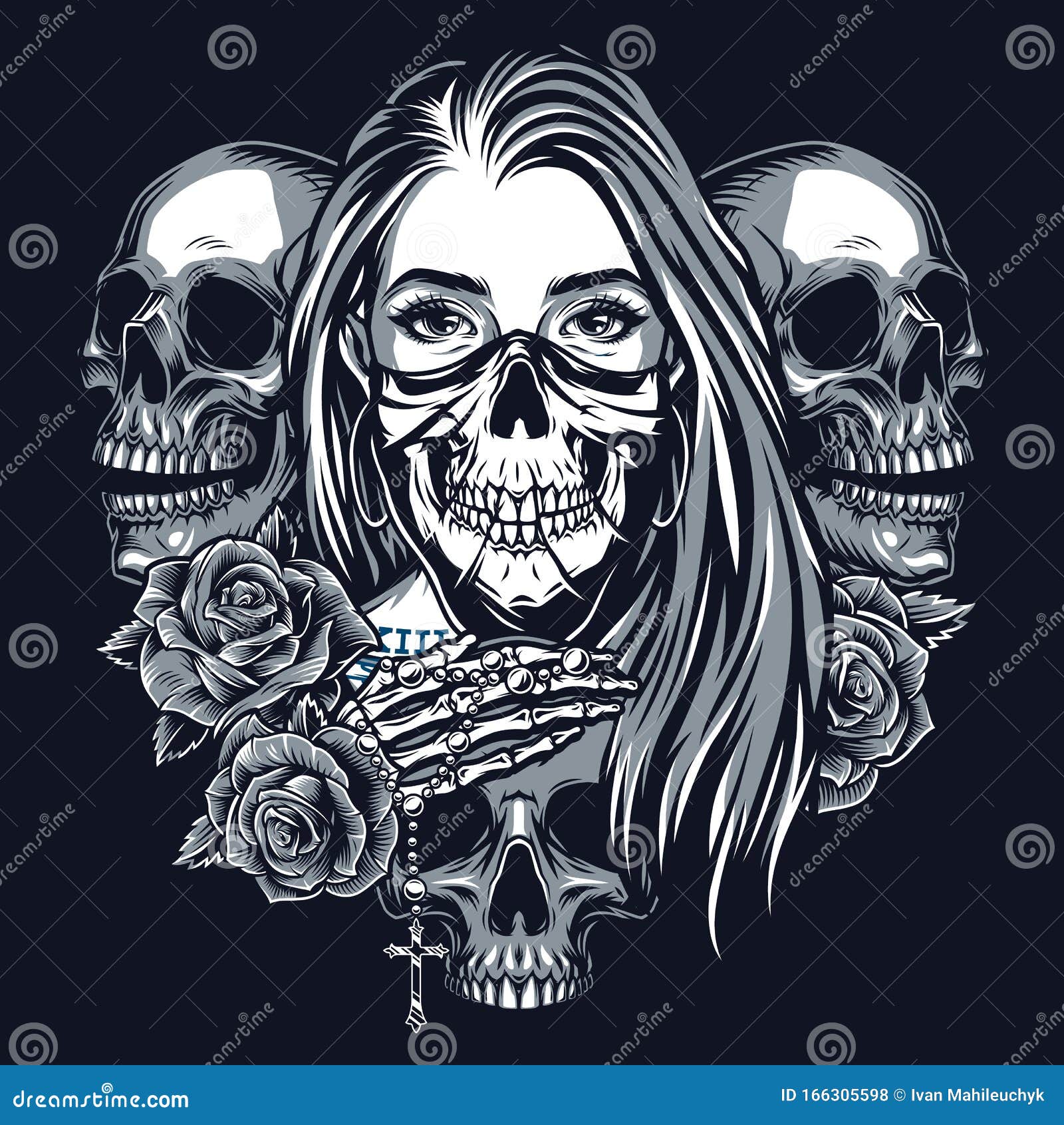 Vintage Chicano Style Tattoo Monochrome Concept Stock Vector Illustration Of Head Graphics