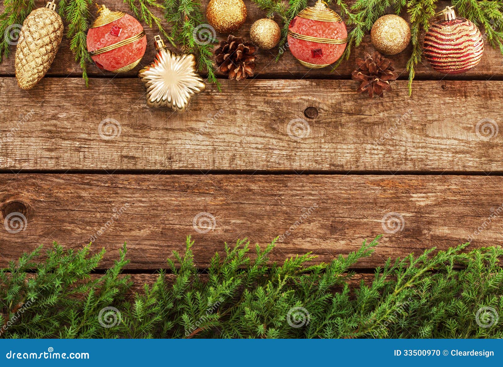 Vintage Christmas Background - Old Wood and Pine Branch Stock Photo ...