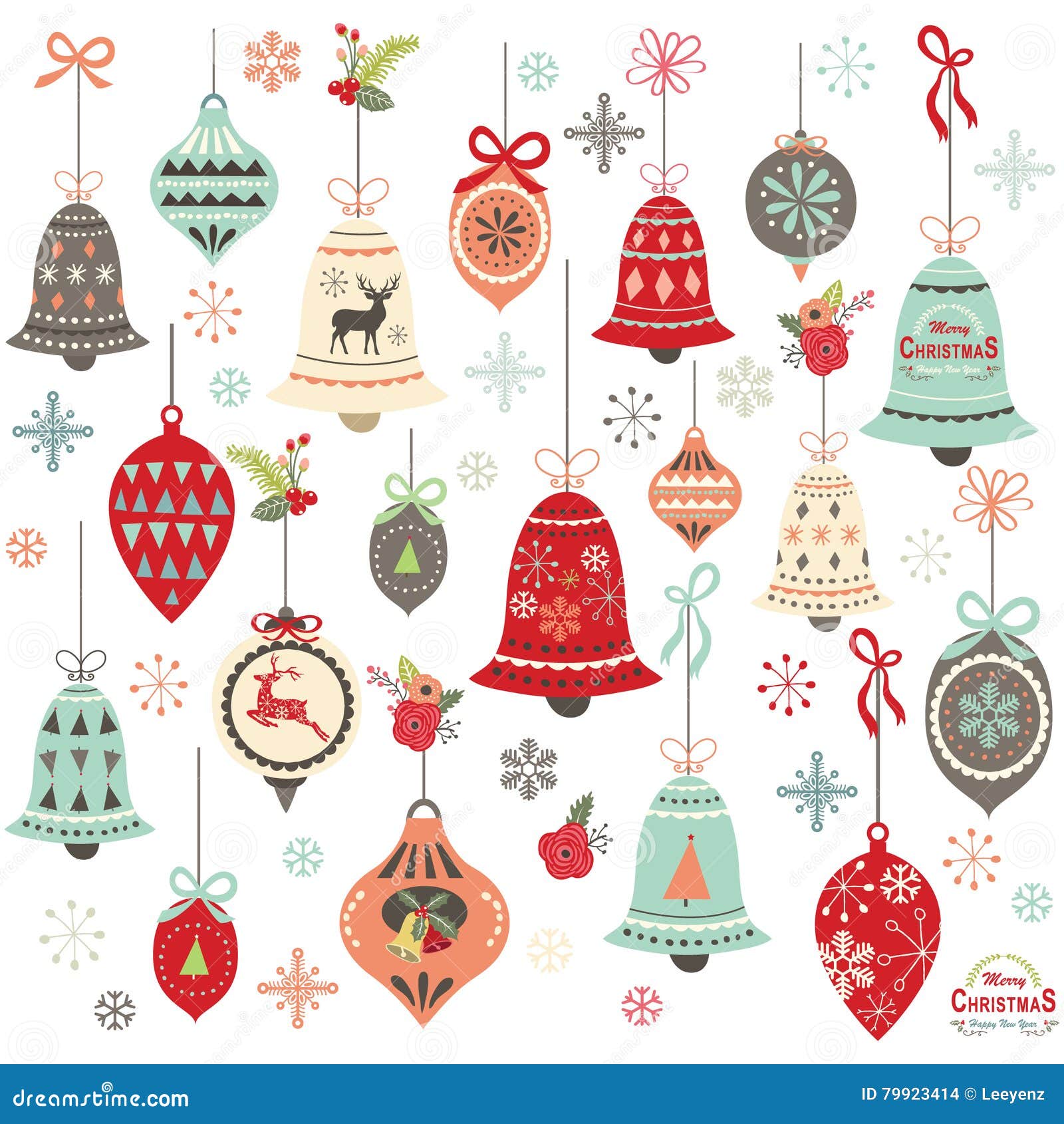 Vintage Christmas Bell Design Elements Stock Vector - Illustration of ...