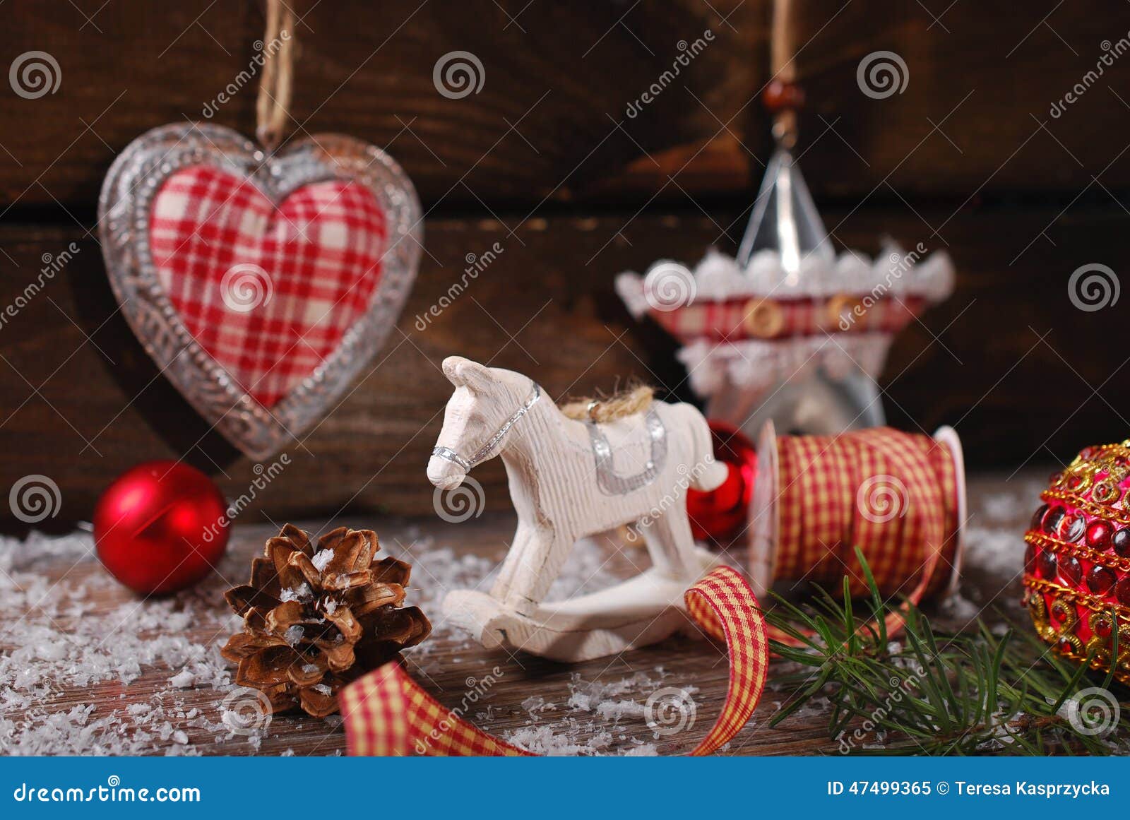 vintage christmas decoration on wooden background