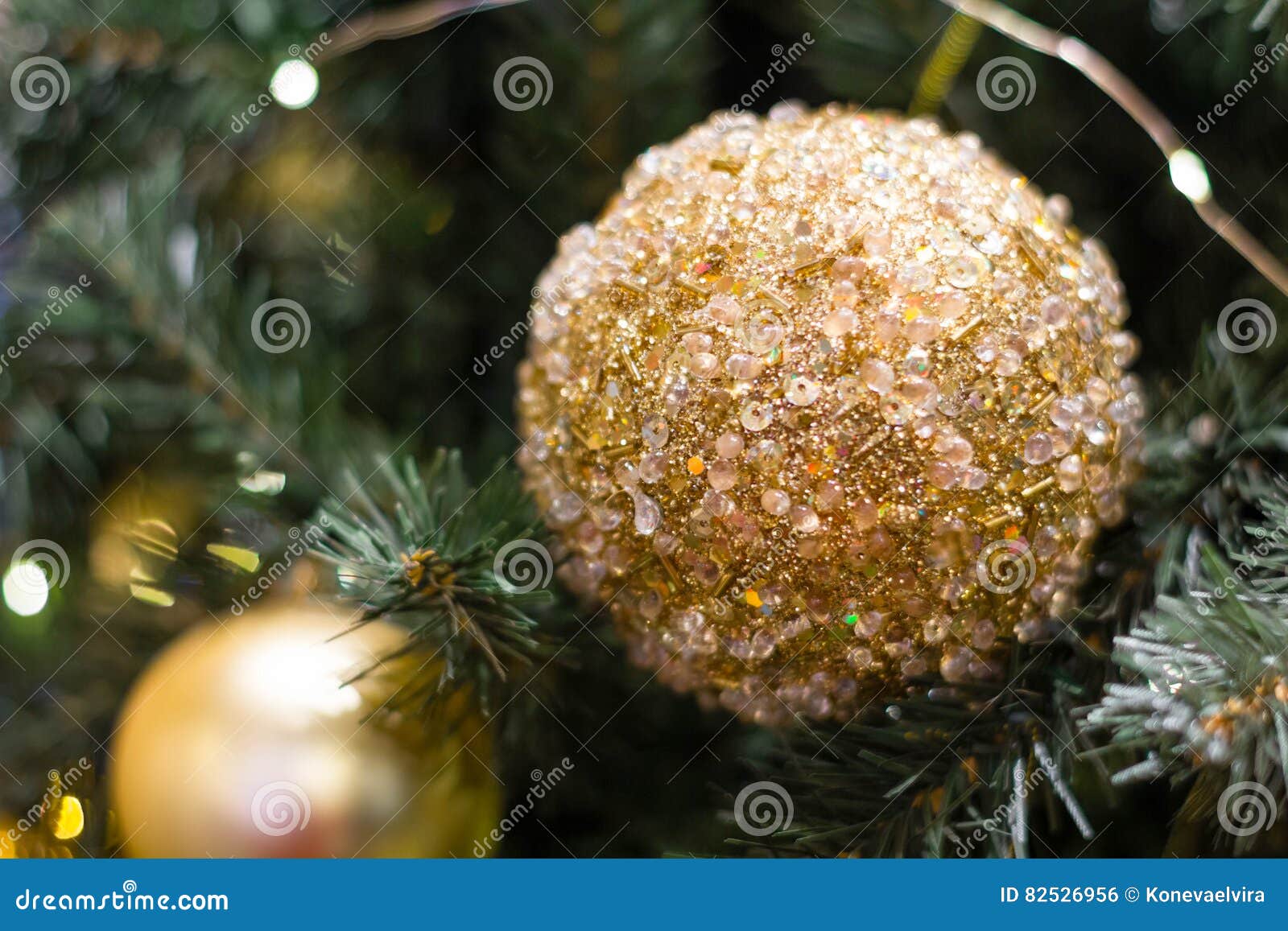 Vintage Christmas Decorations on the Christmas Tree Stock Photo - Image ...