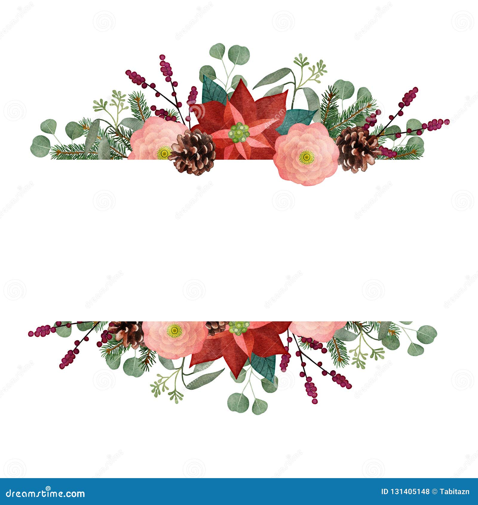 Watercolor floral clipart Christmas clipart Floral frame Christmas wreath Wedding wreath Wedding invite Fir tree branch Christmas tree PNG