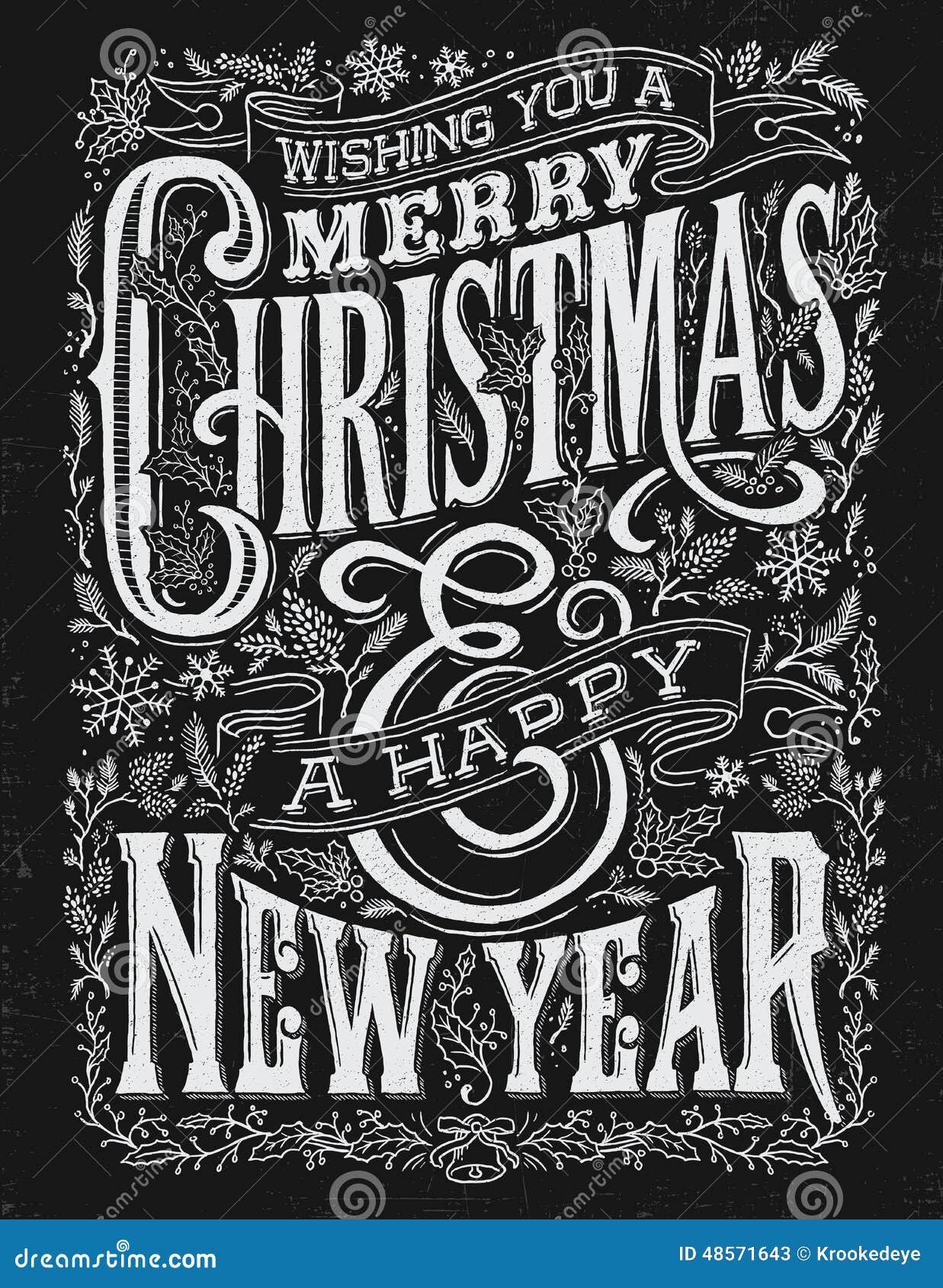 vintage christmas and new year chalkboard typography lockup
