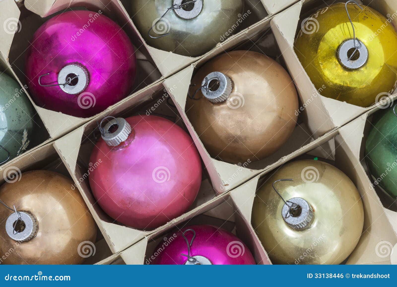 Vintage Christmas Ornaments in Box Stock Photo Image of xmas, hook