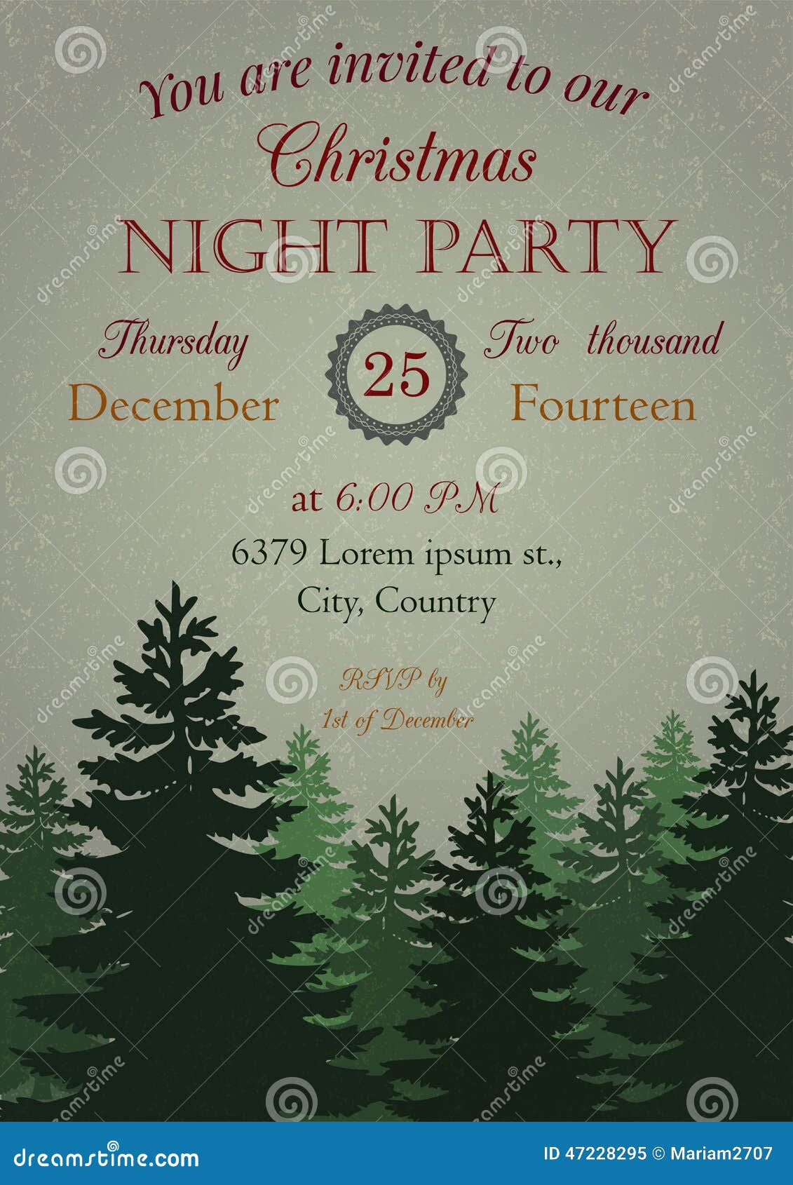 Vintage Christmas Party Invitation Stock Vector - Image 