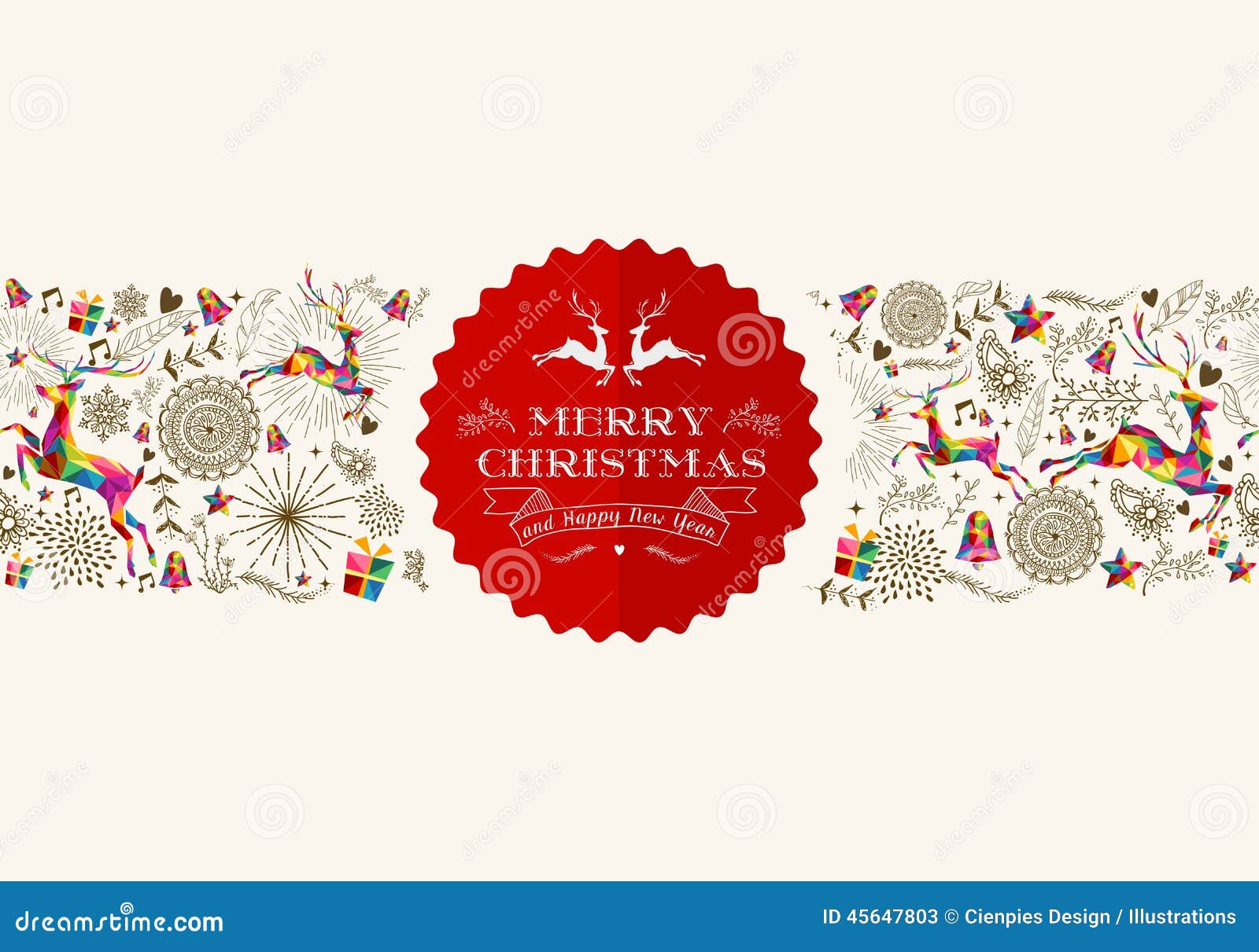 Vintage Christmas Reindeer Greeting Card Stock Vector 