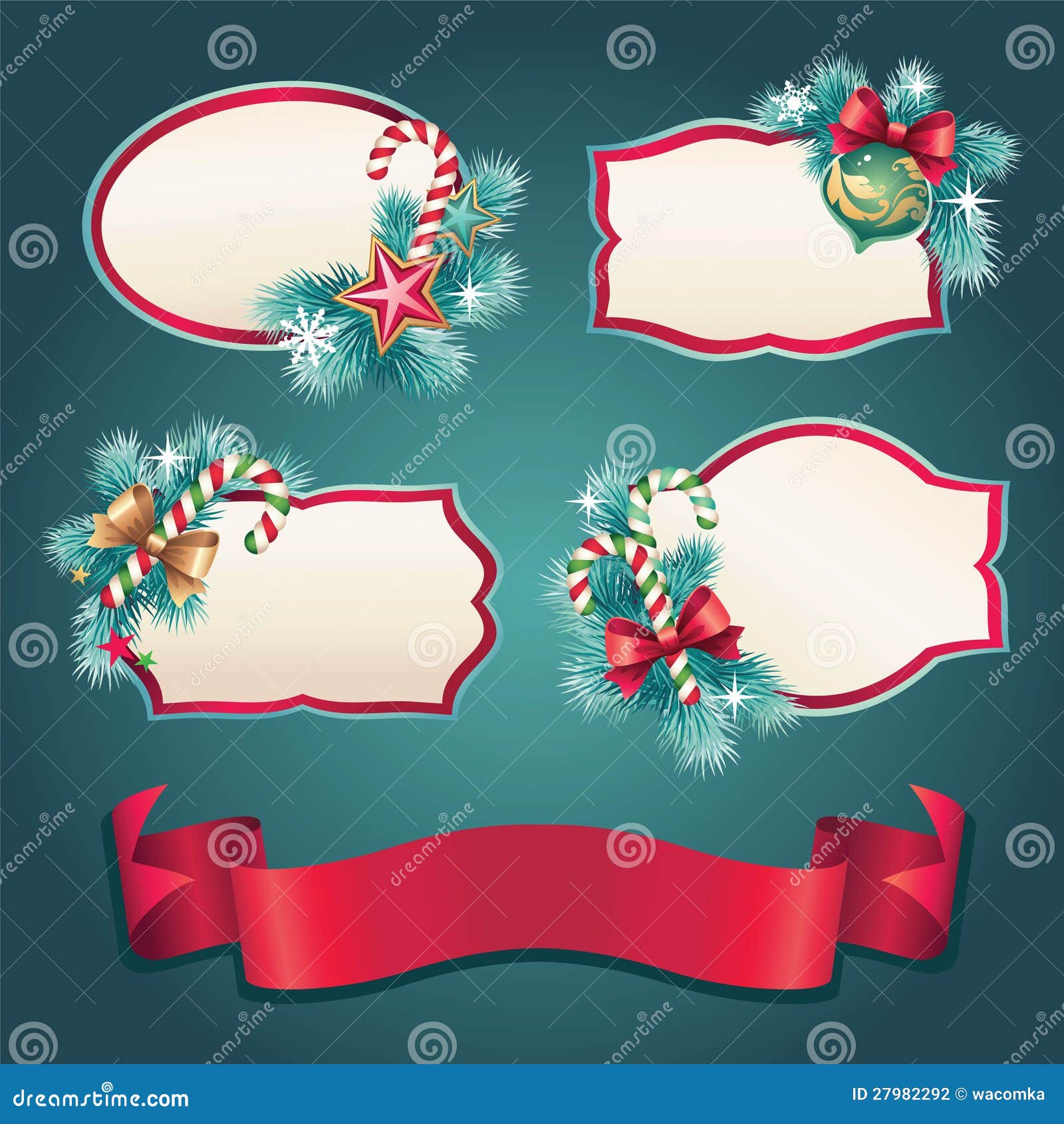 Vintage Christmas Ribbon Tag Label Set Stock Vector Illustration of