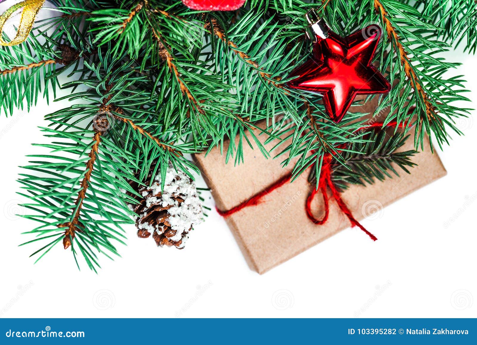 Vintage Christmas Tree Pine Branches and Christmas Decorations I Stock