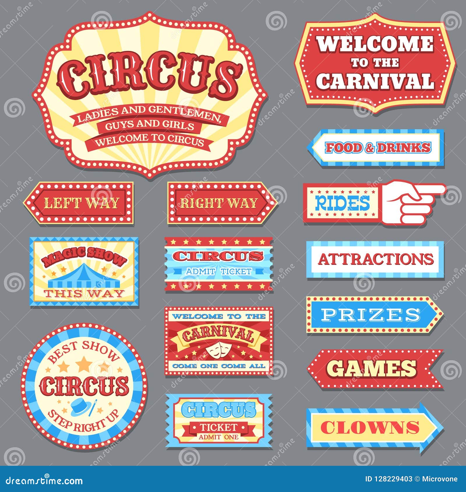vintage circus labels and carnival signboards  collection