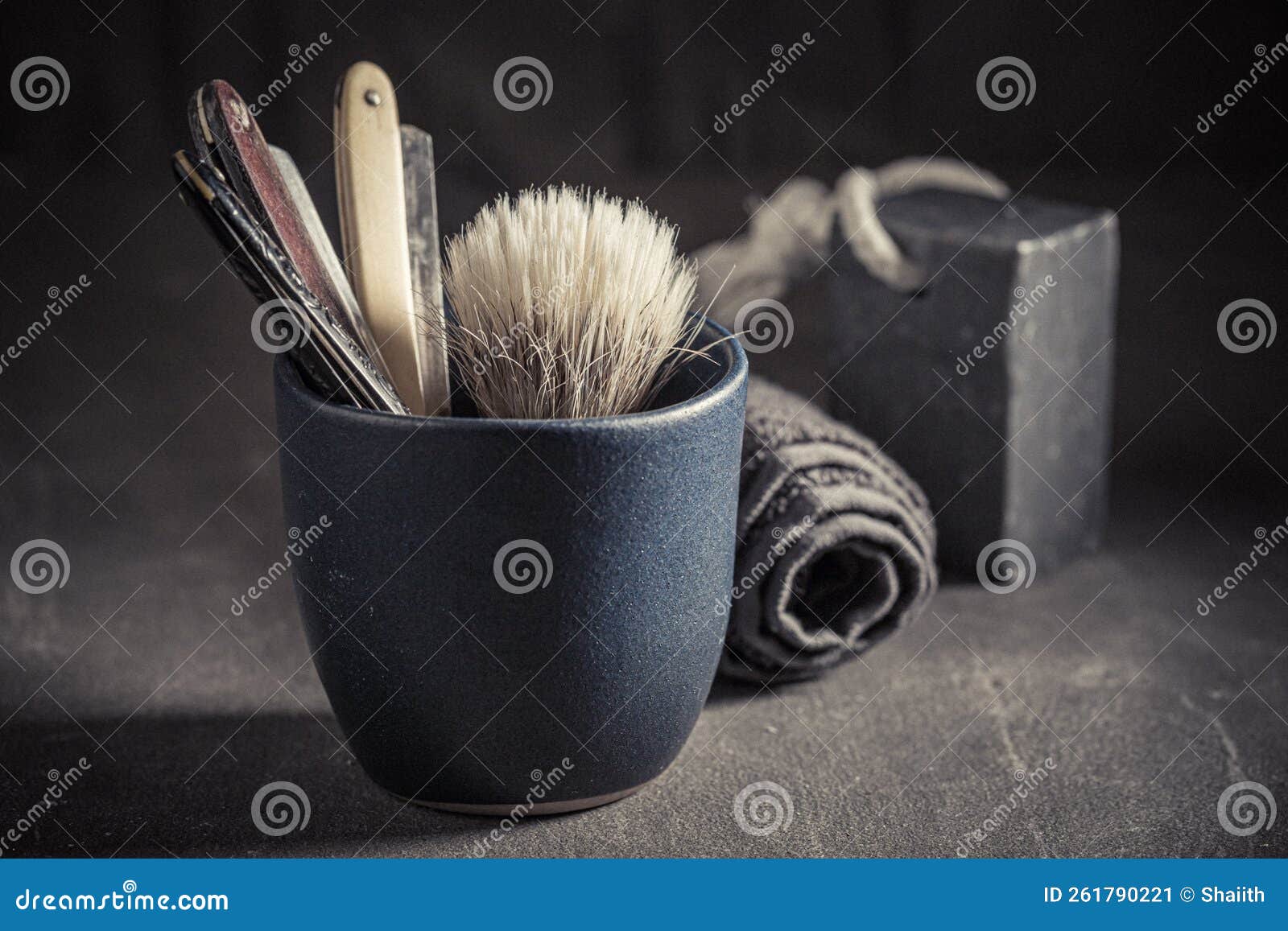 Vintage and Classic Tools for Shave with Foam and Brush Stock Image