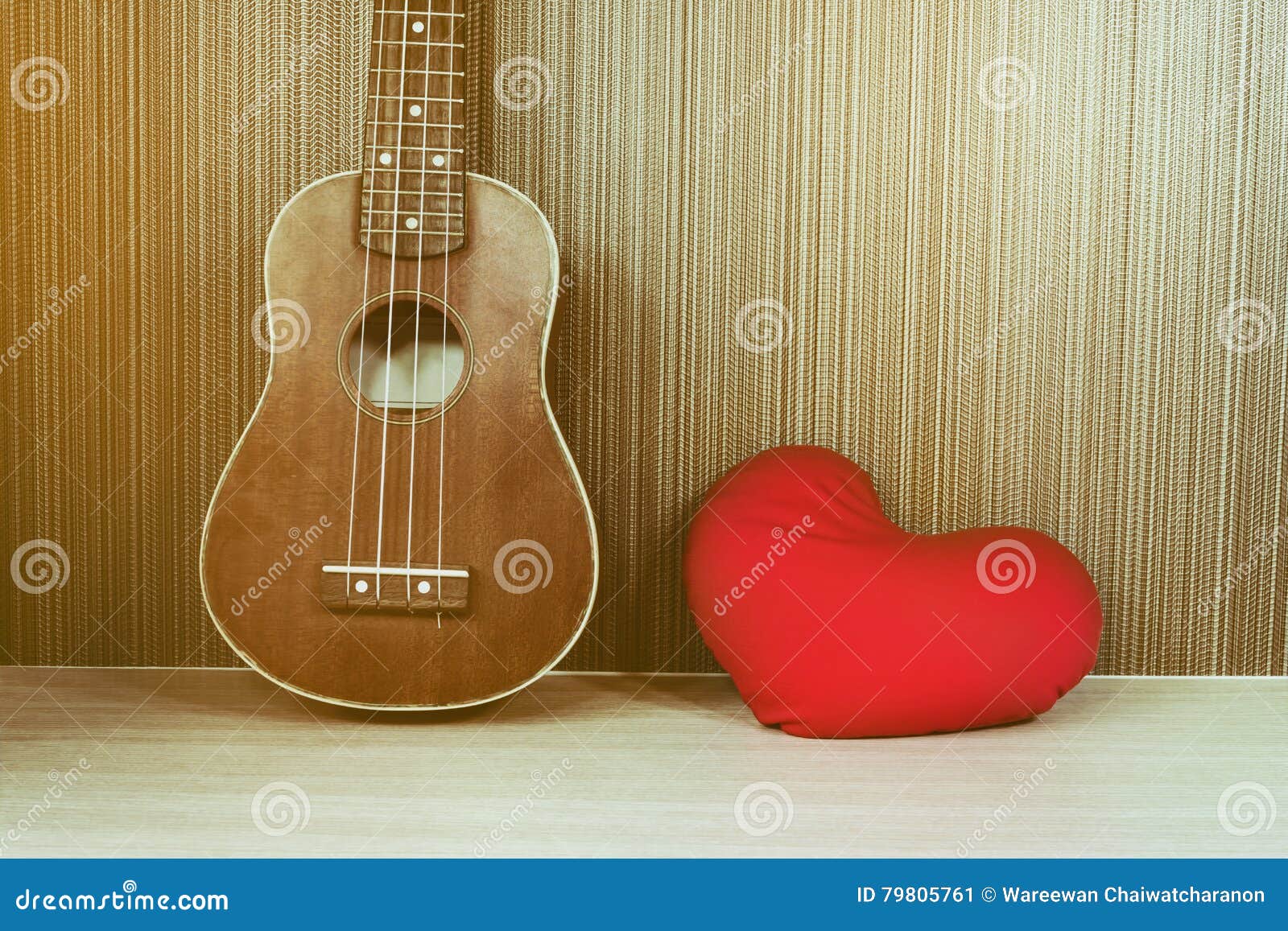 Vintage Classic Ukulele with Red Heart and Blank Area or Space Stock