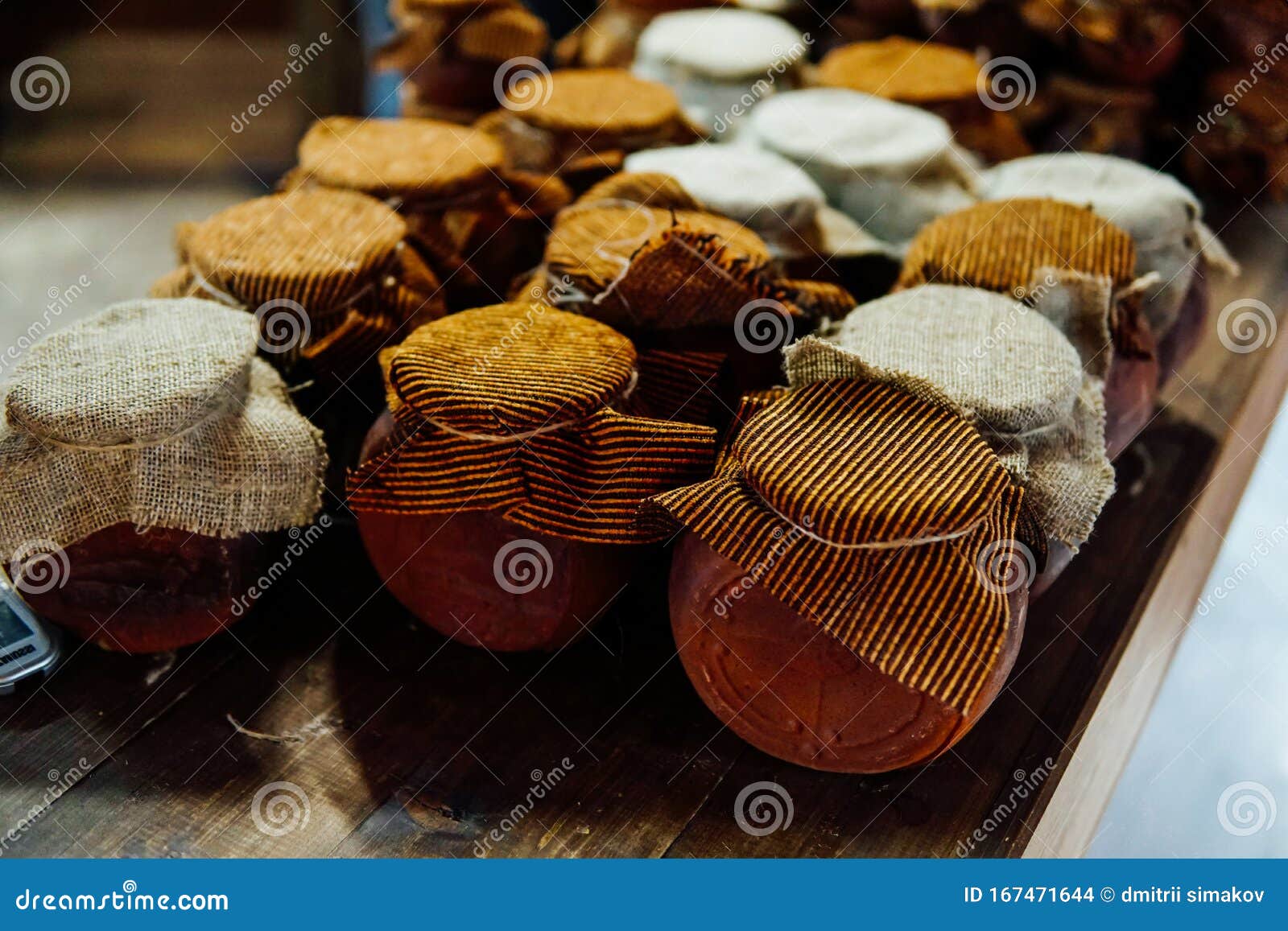 Vintage Clay Pots of Jam and Honey Stock Photo Image of handwork