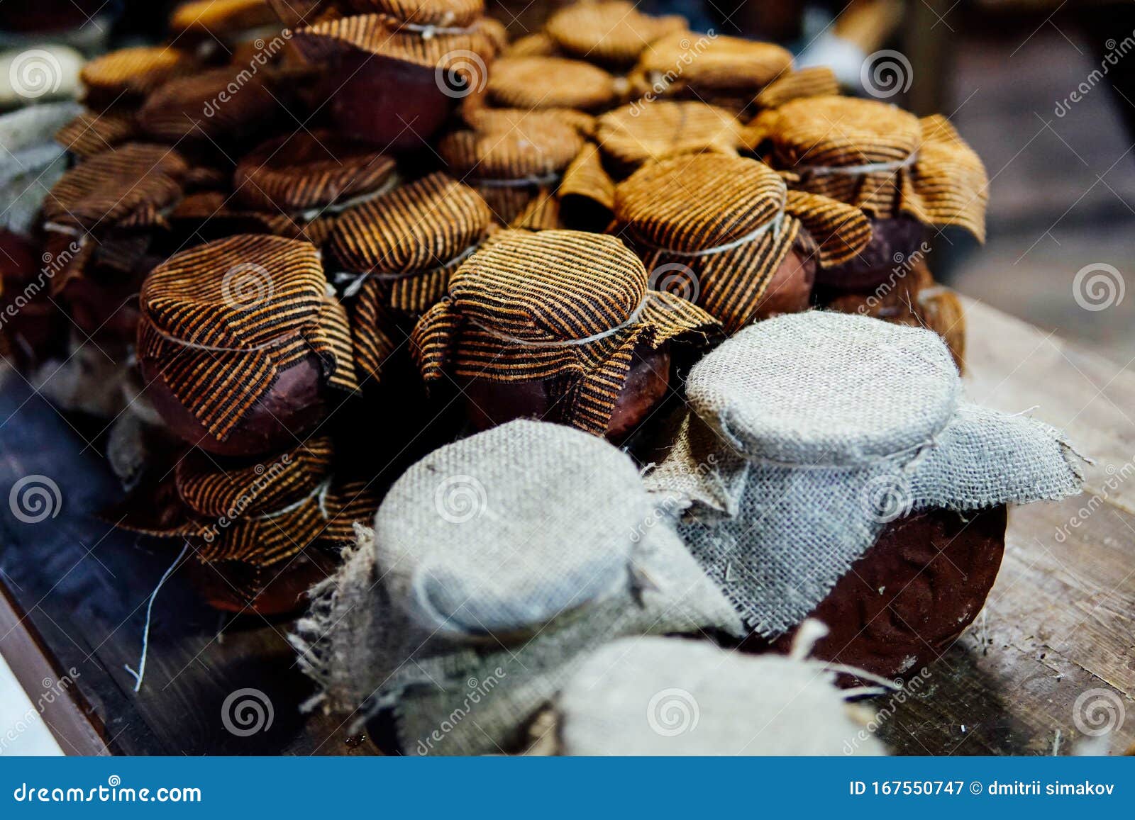 Vintage Clay Pots of Jam and Honey Stock Image Image of confiture