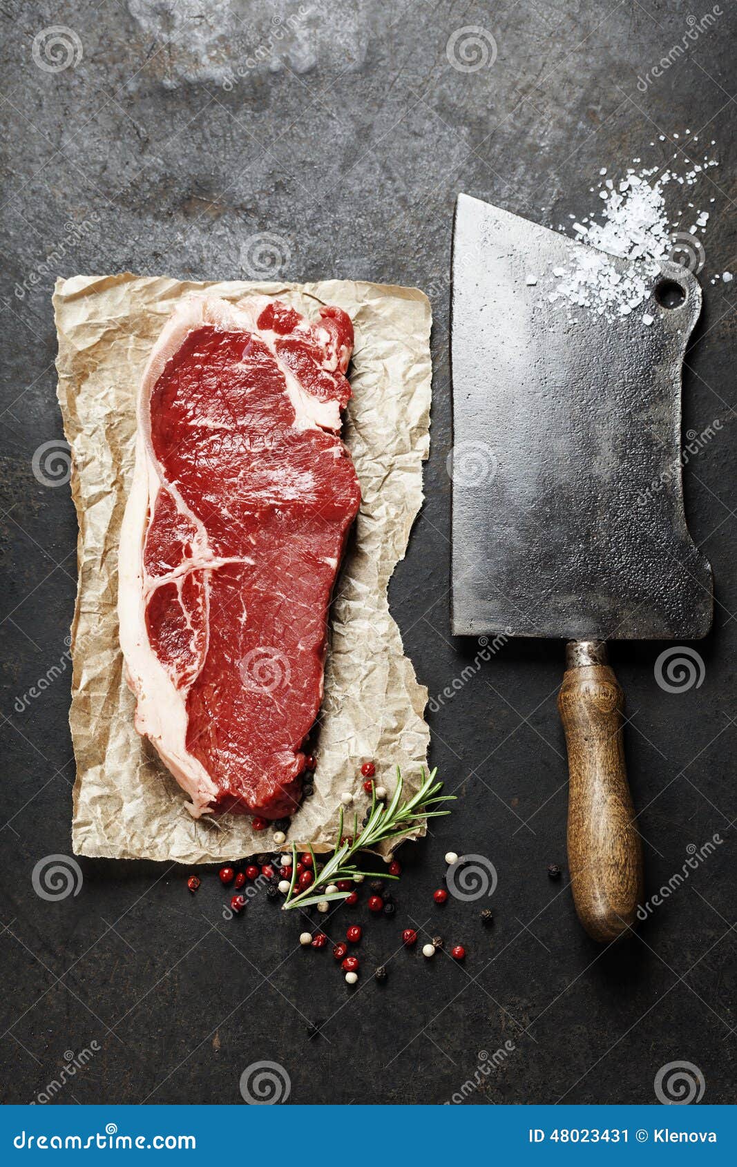 Vintage Cleaver and Raw Beef Steak Stock Image Image of chop, board