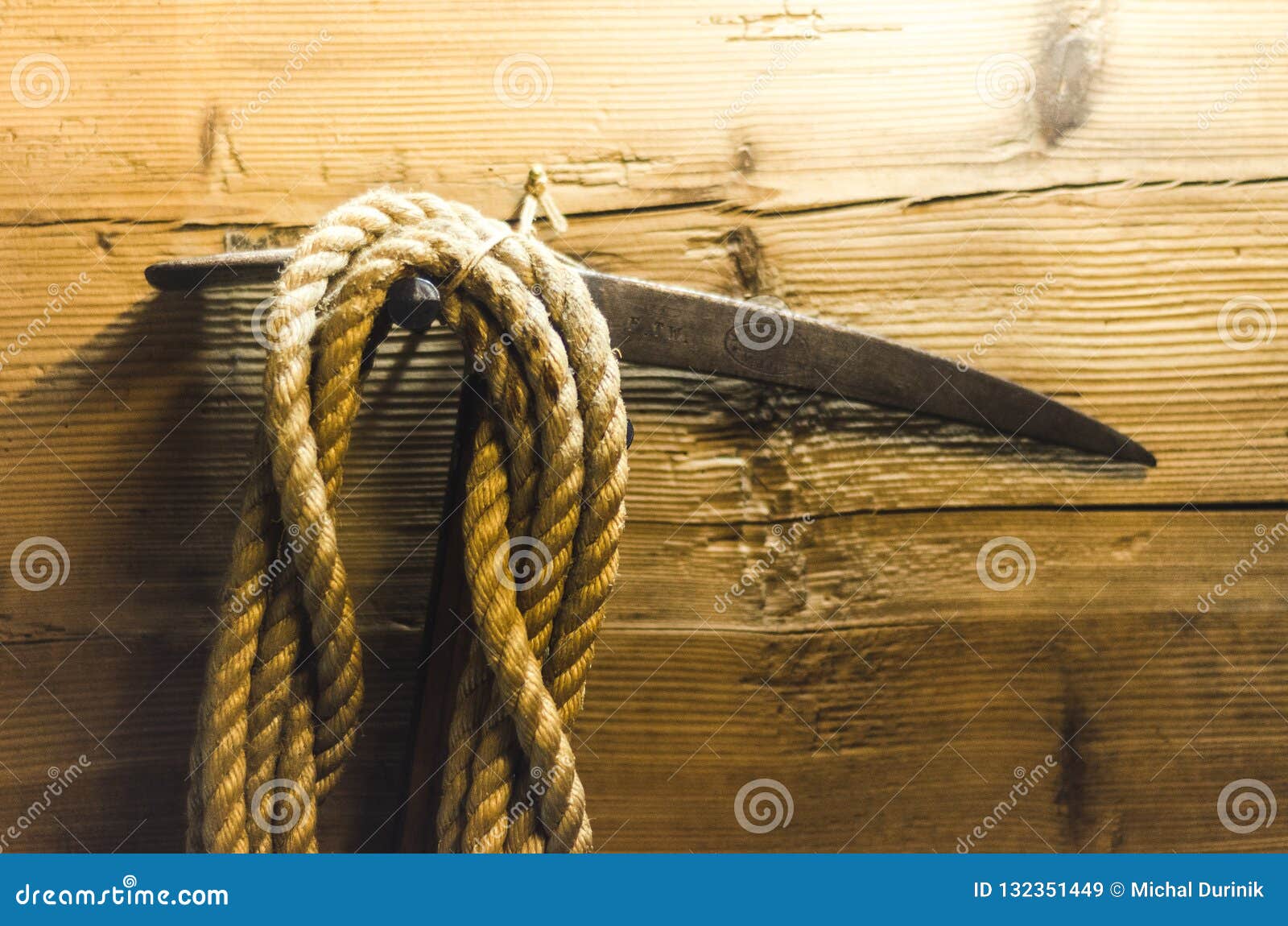 Vintage Climbing Ice Axe and a Rope Stock Image Image of recreation, survival 132351449